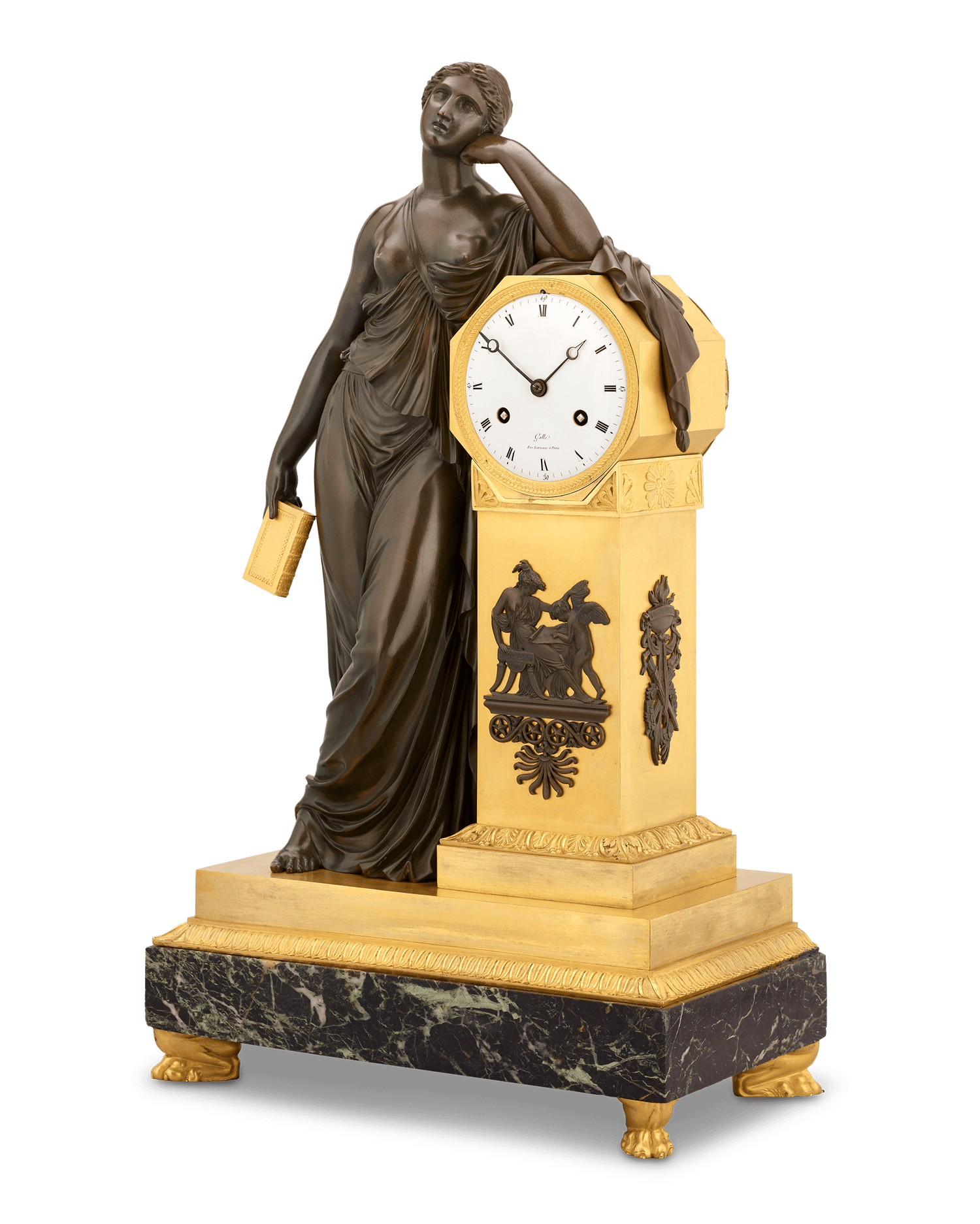 Meditation French Empire Mantel Clock by Claude Galle