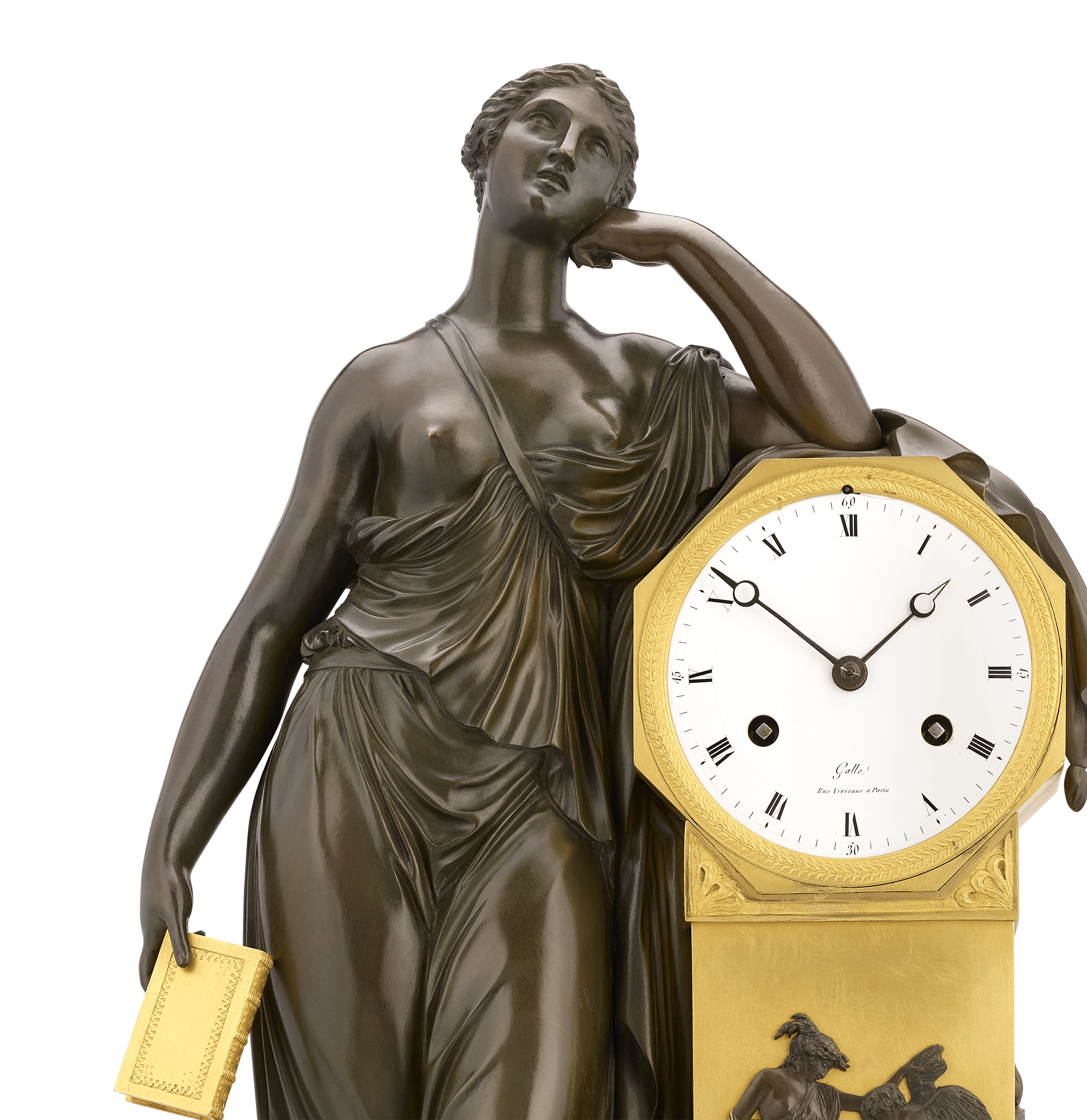 Meditation French Empire Mantel Clock by Claude Galle