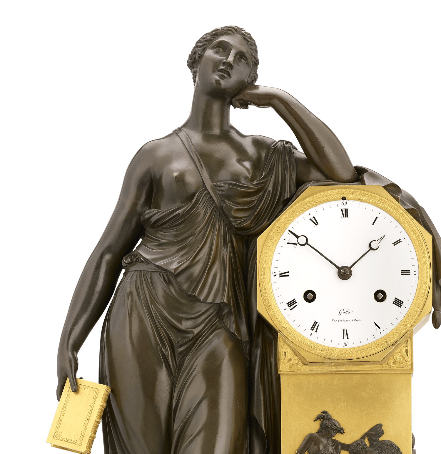 Meditation French Empire Mantel Clock by Claude Galle