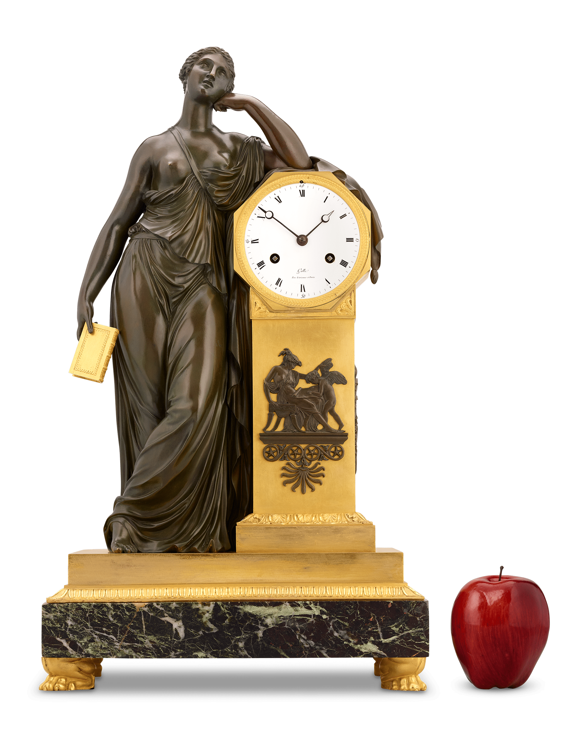 Meditation French Empire Mantel Clock by Claude Galle