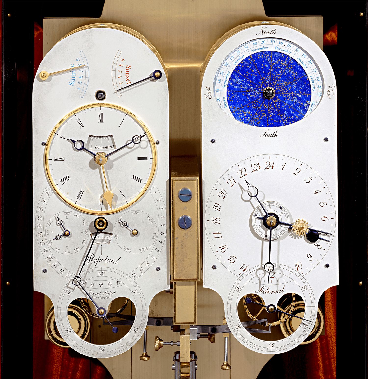 Double Pendulum Clock with Planisphere and Wandering Moon by David Walter