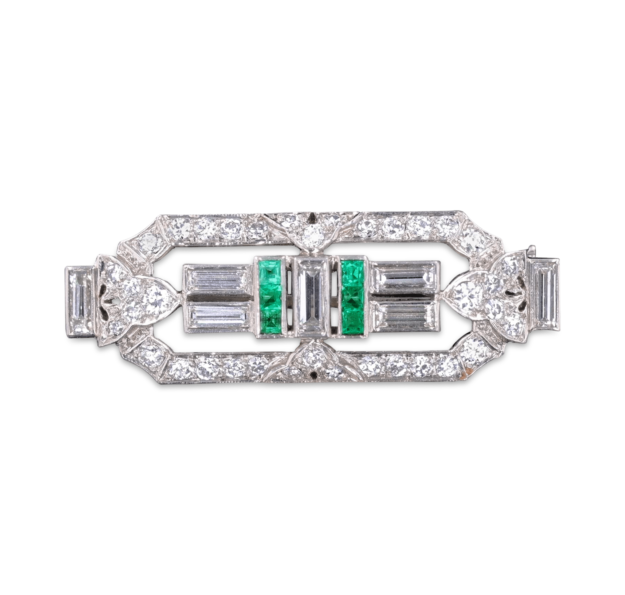 Art Deco Emerald and Diamond Pin