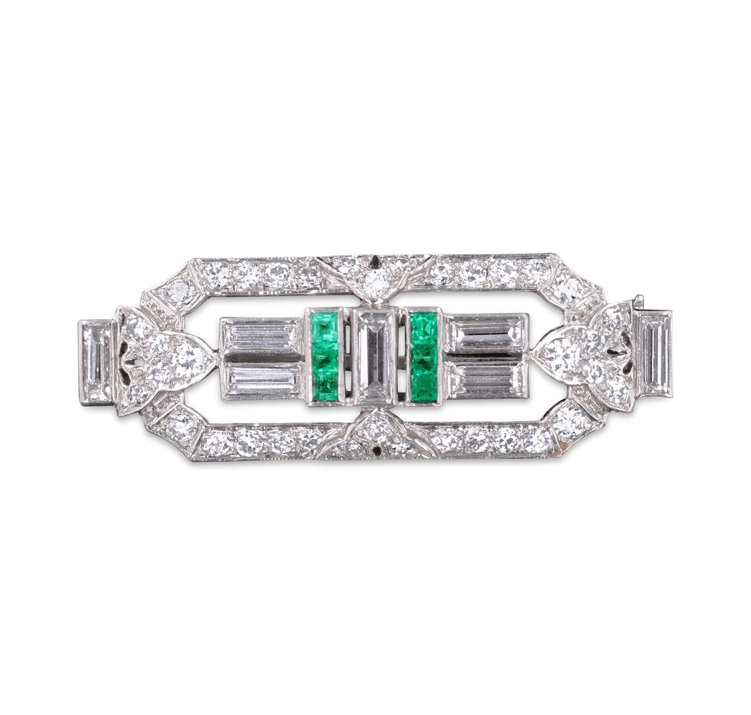 Art Deco Emerald and Diamond Pin