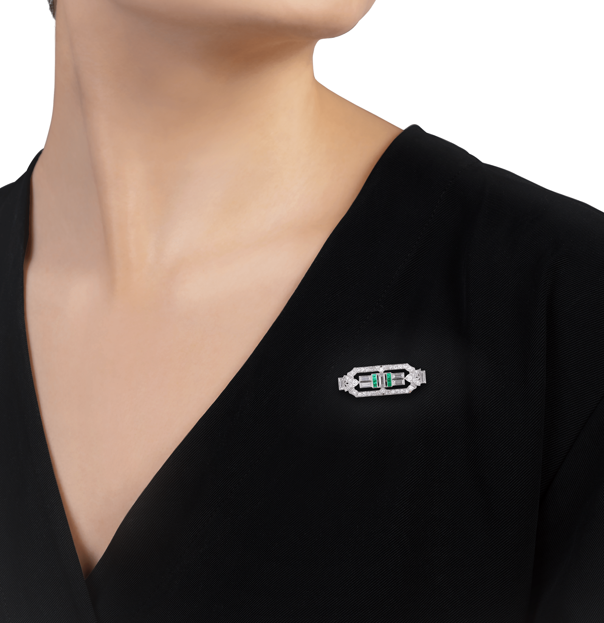 Art Deco Emerald and Diamond Pin