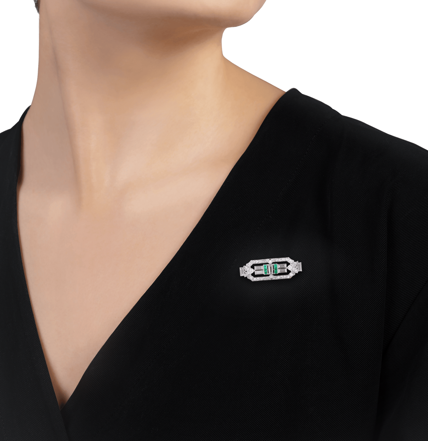 Art Deco Emerald and Diamond Pin