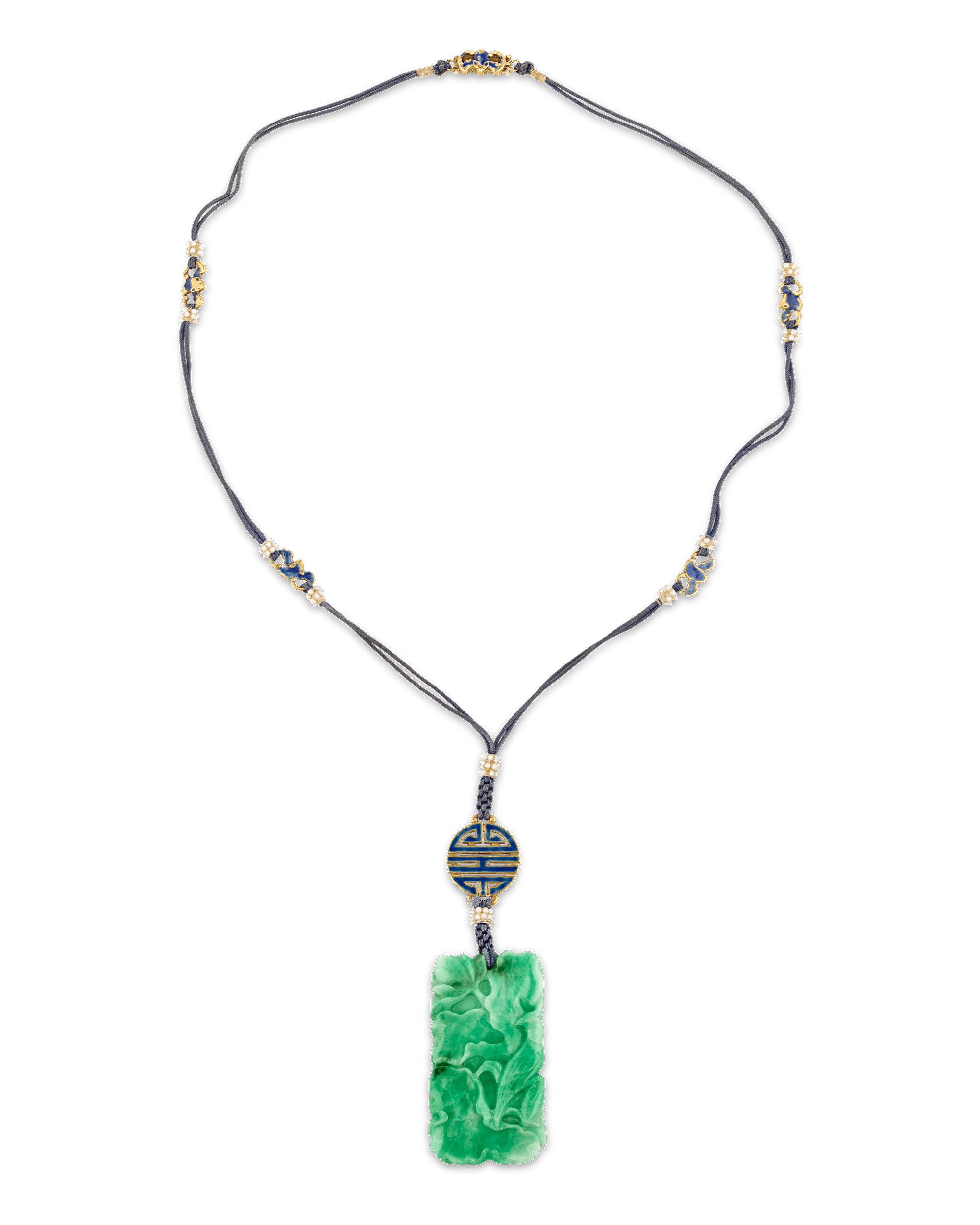 Louis Comfort Tiffany Jadeite and Enamel Pendant Necklace