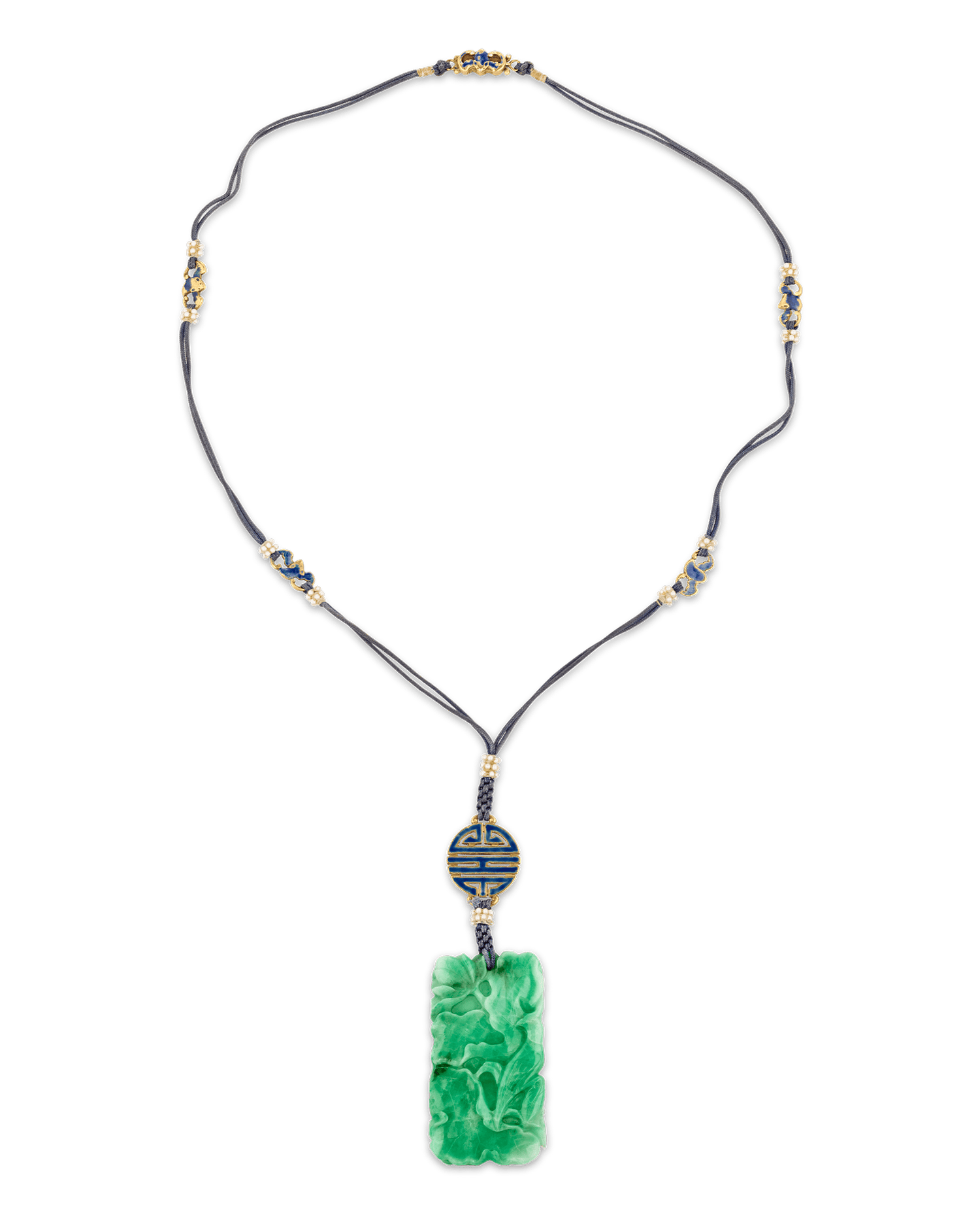 Louis Comfort Tiffany Jadeite and Enamel Pendant Necklace