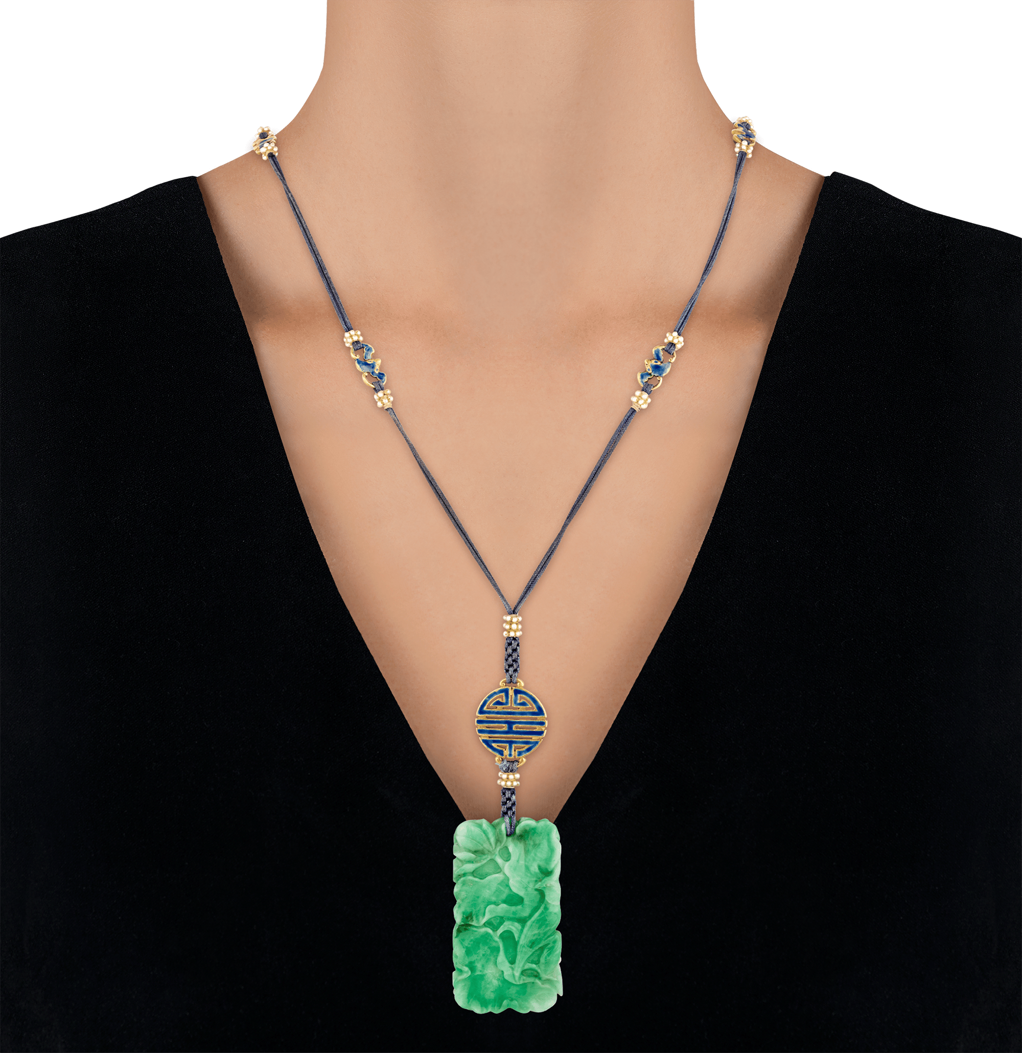 Louis Comfort Tiffany Jadeite and Enamel Pendant Necklace