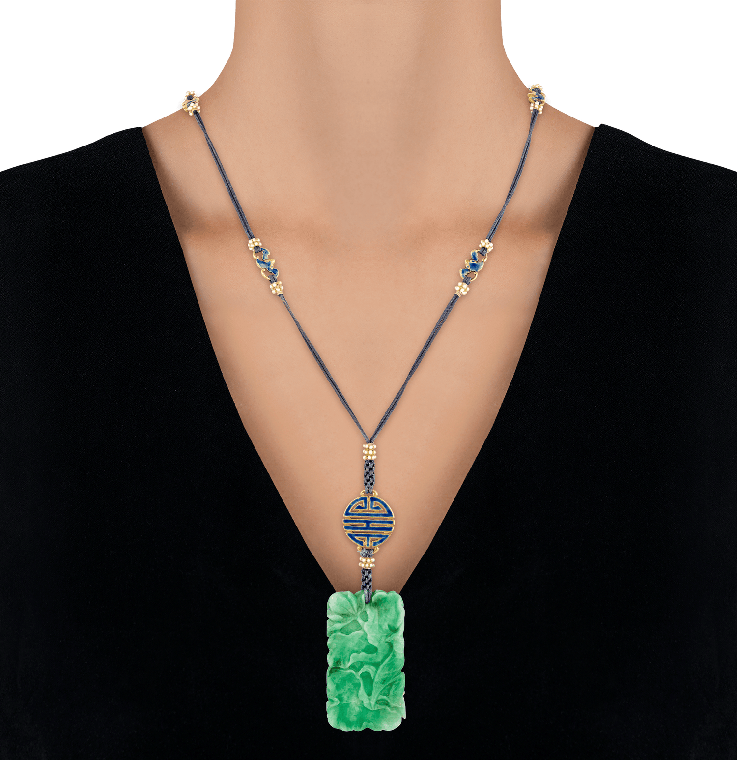 Louis Comfort Tiffany Jadeite and Enamel Pendant Necklace