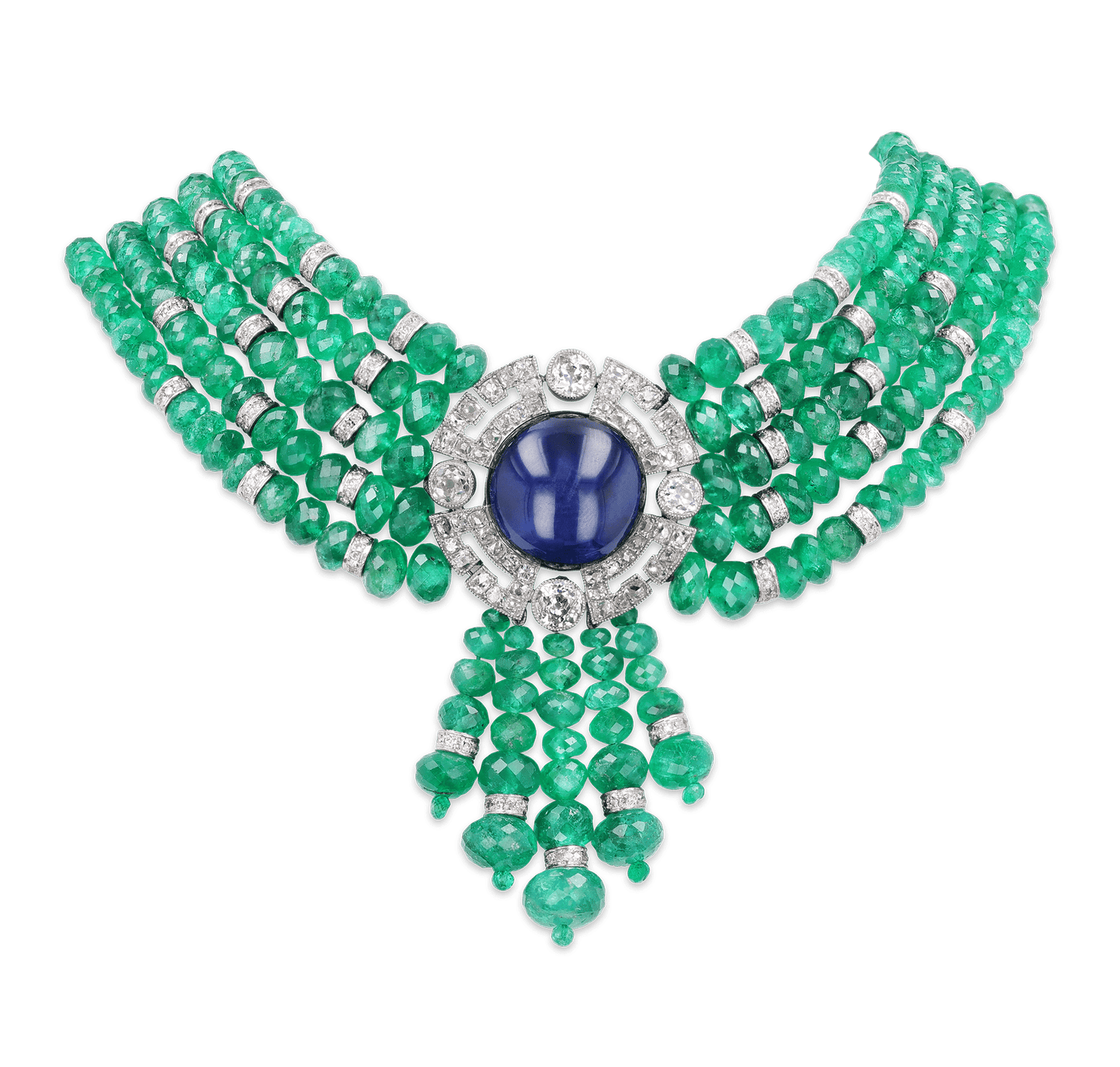 Edwardian Burma Sapphire and Emerald Necklace