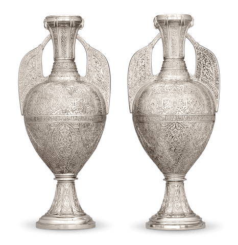Tiffany Studios Pair of Silvered Bronze Alhambra Vases