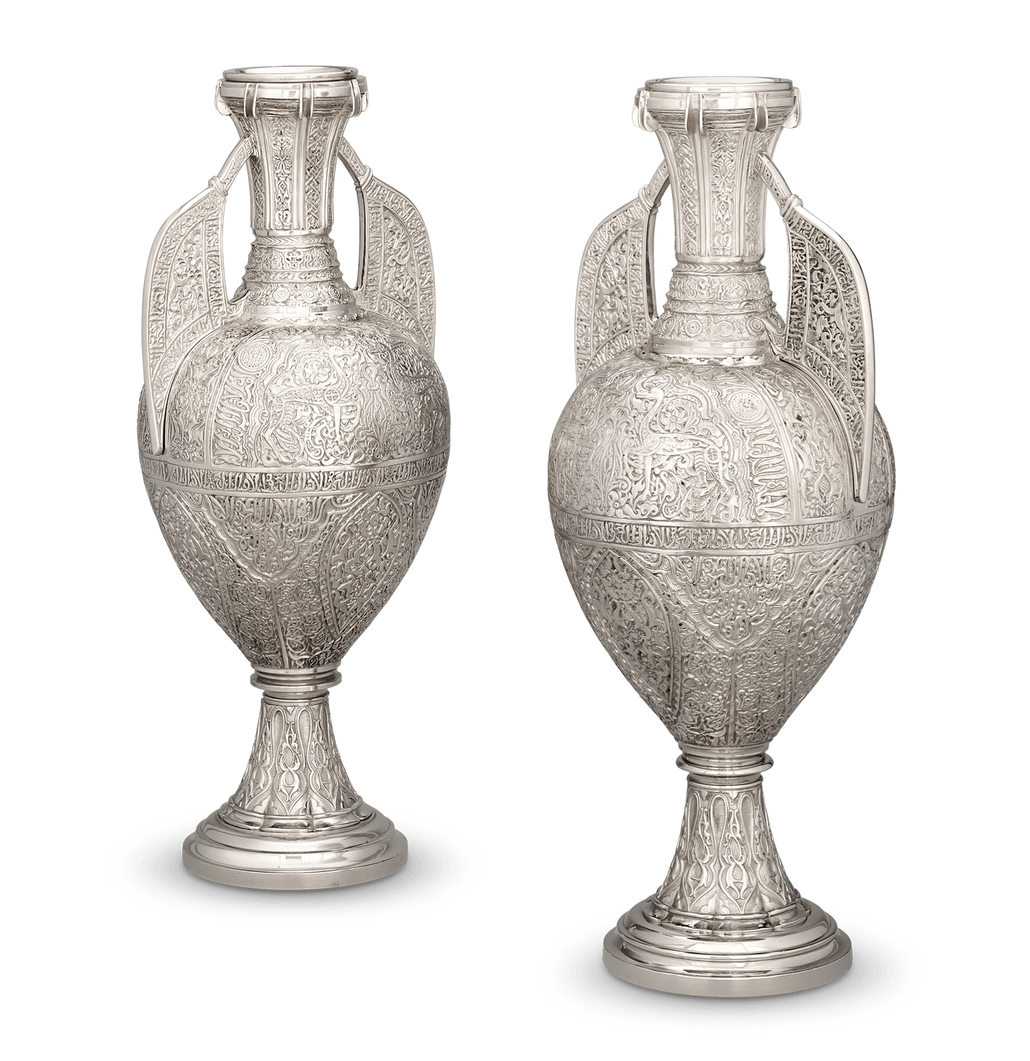 Tiffany Studios Pair of Silvered Bronze Alhambra Vases