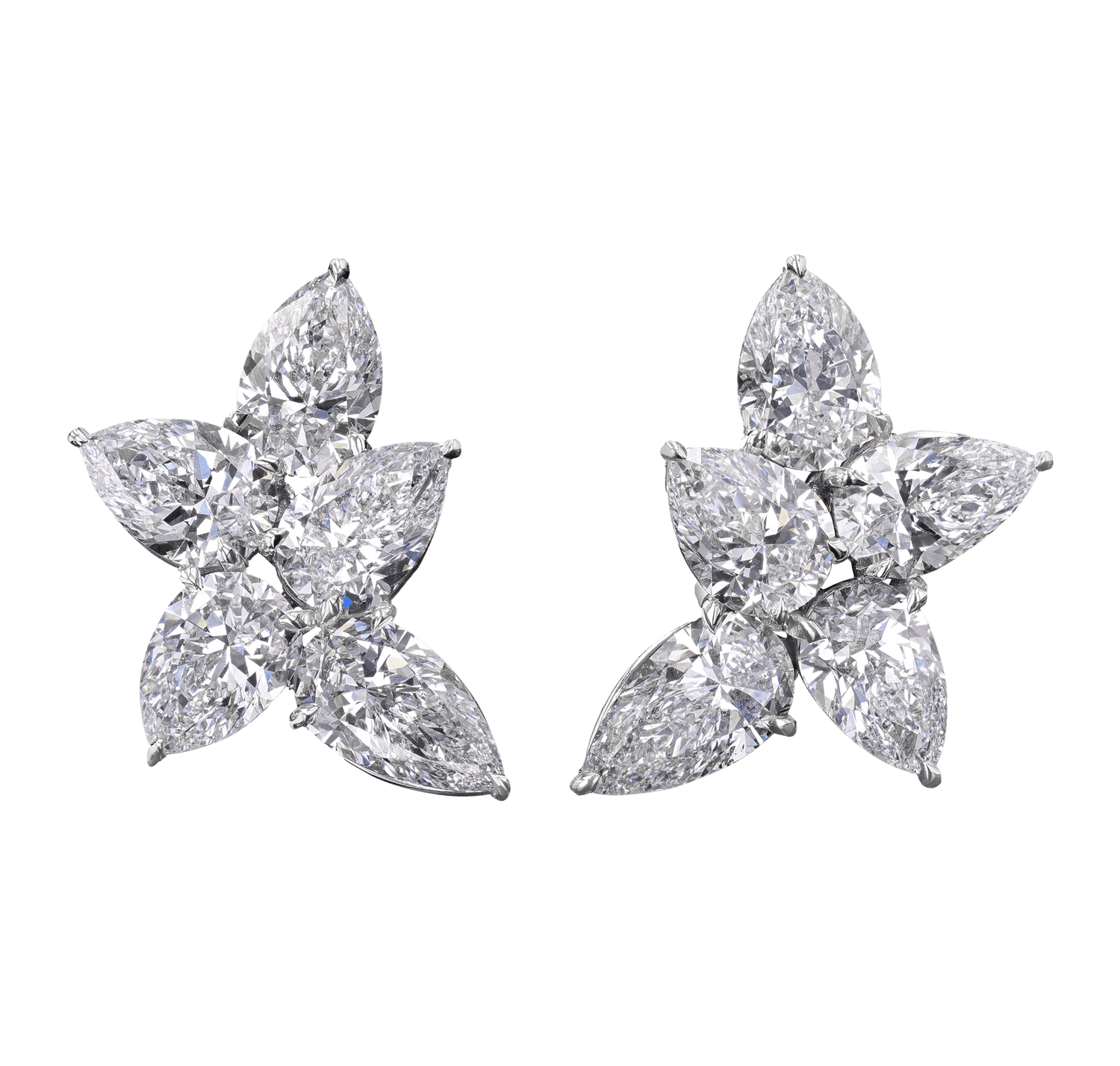 Pear Shaped Diamond Cluster Earrings, 9.63 Carats