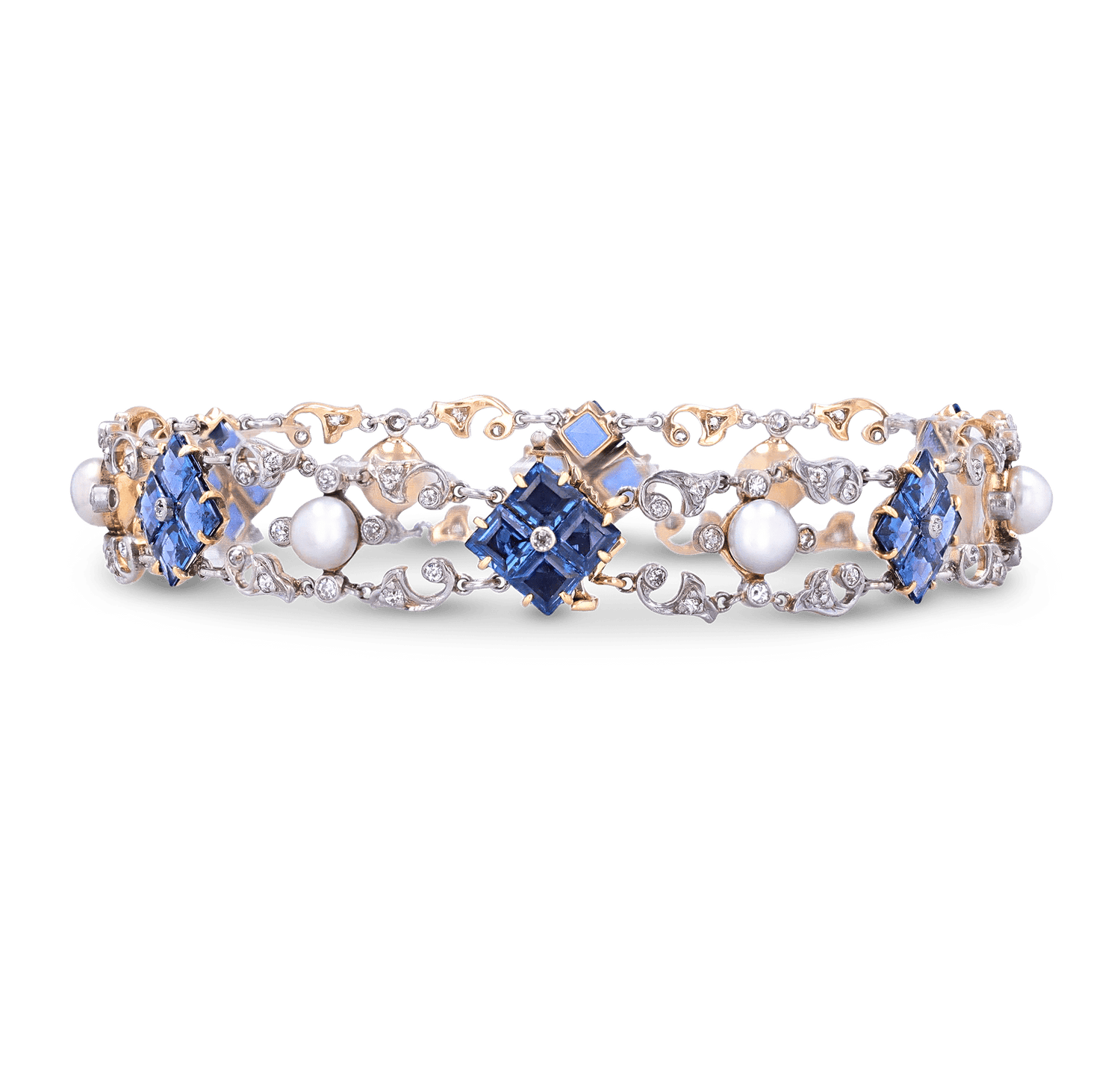 Edwardian Yogo Montana Sapphire and Pearl Bracelet