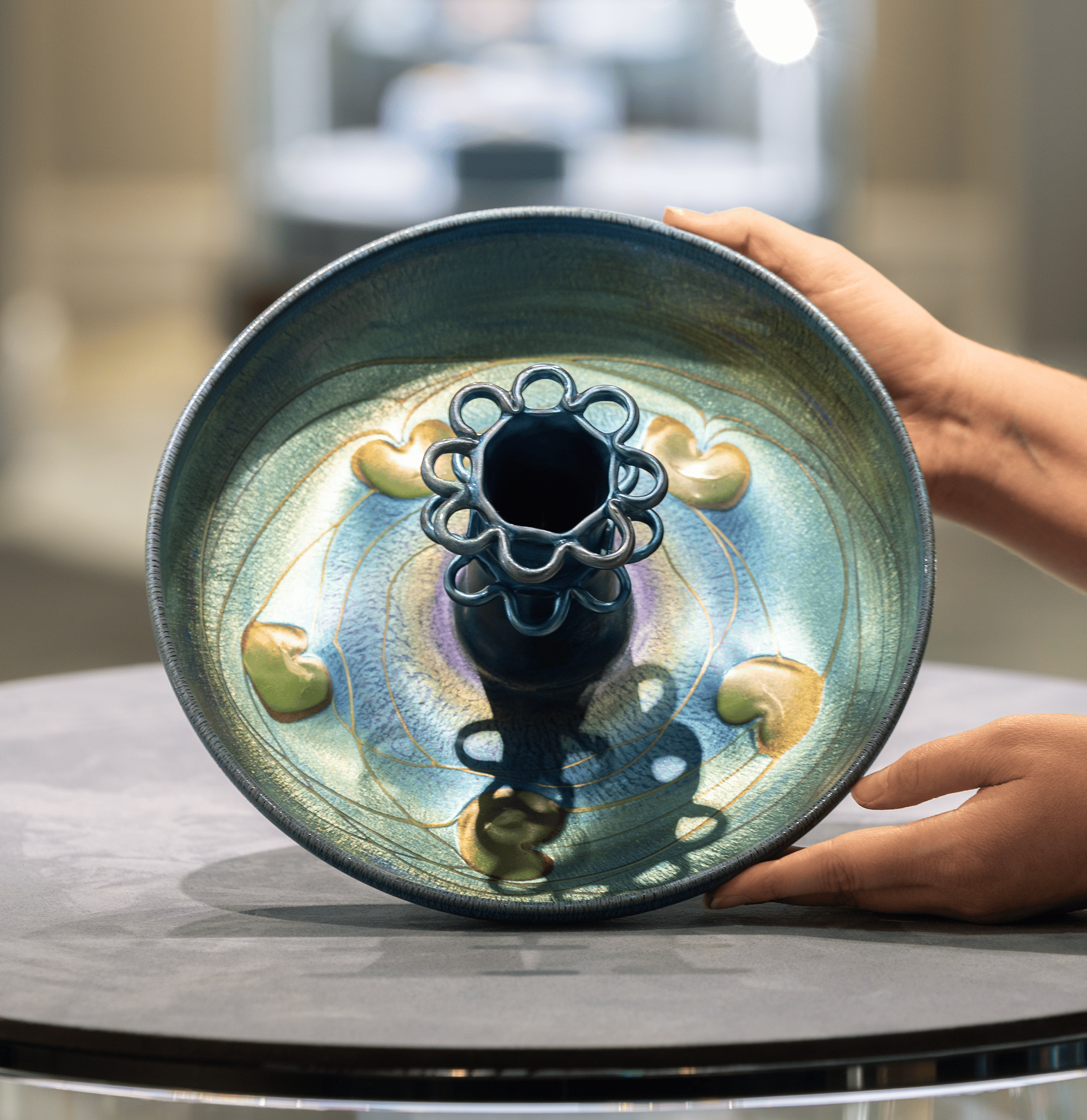 Tiffany Studios Blue Favrile Glass Centerpiece