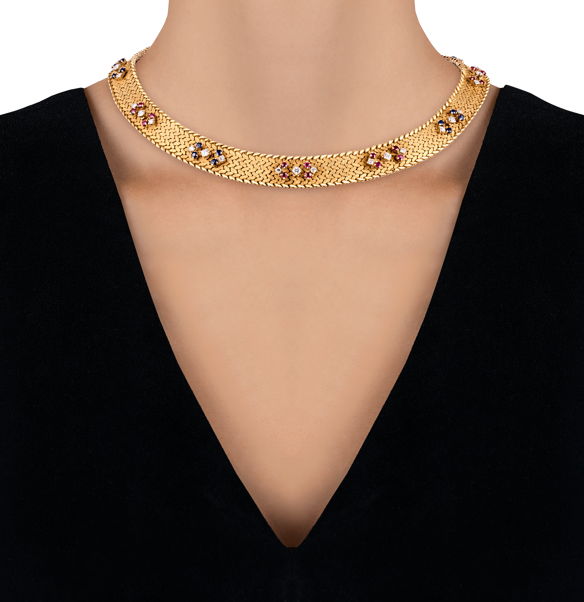 Italian Sapphire, Ruby and Diamond Necklace