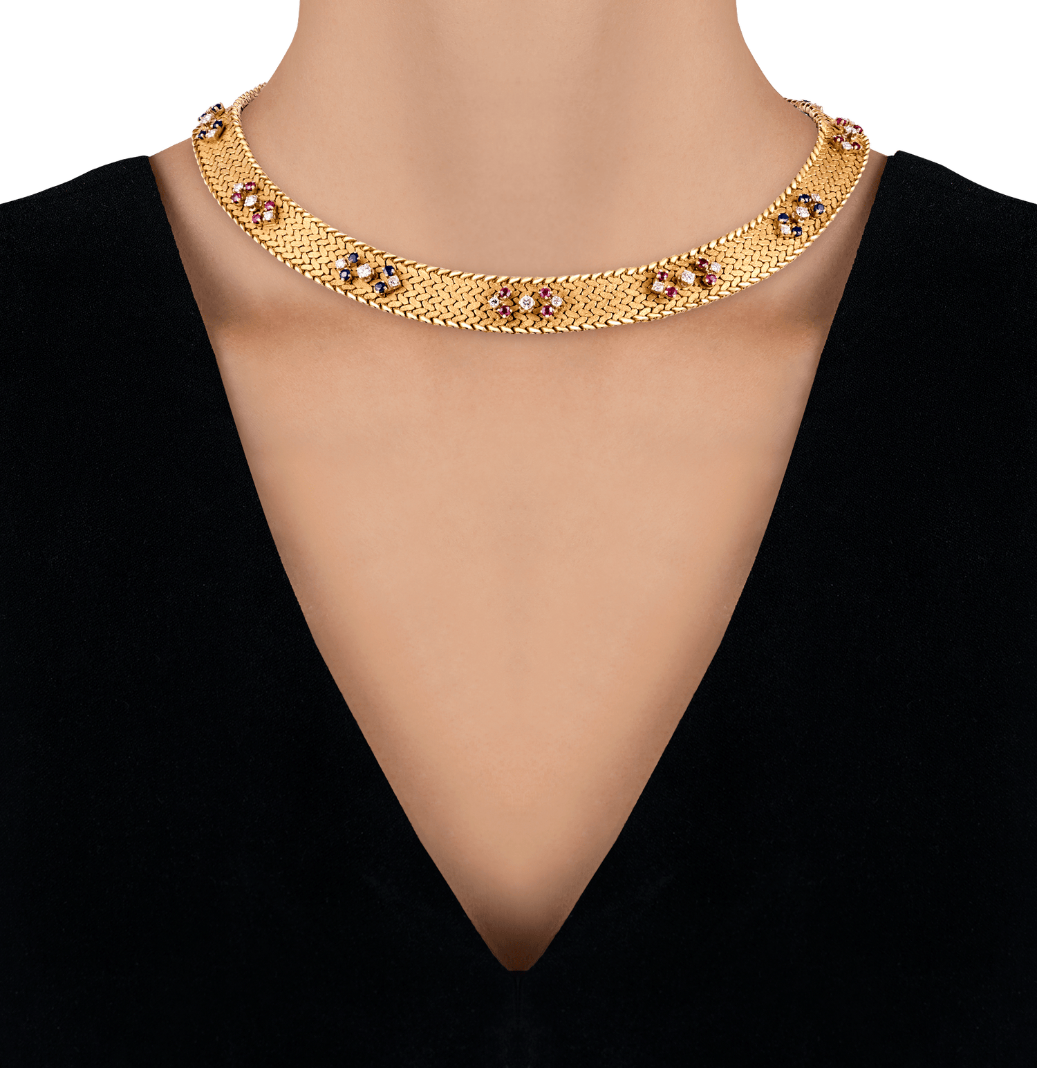 Italian Sapphire, Ruby and Diamond Necklace