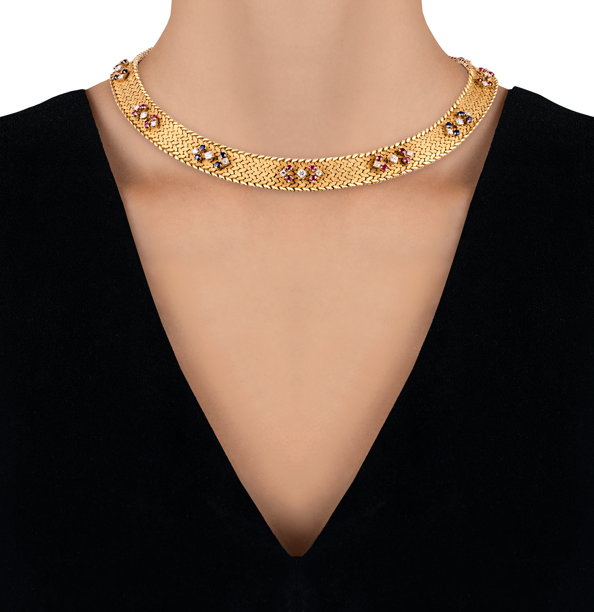 Italian Sapphire, Ruby and Diamond Necklace