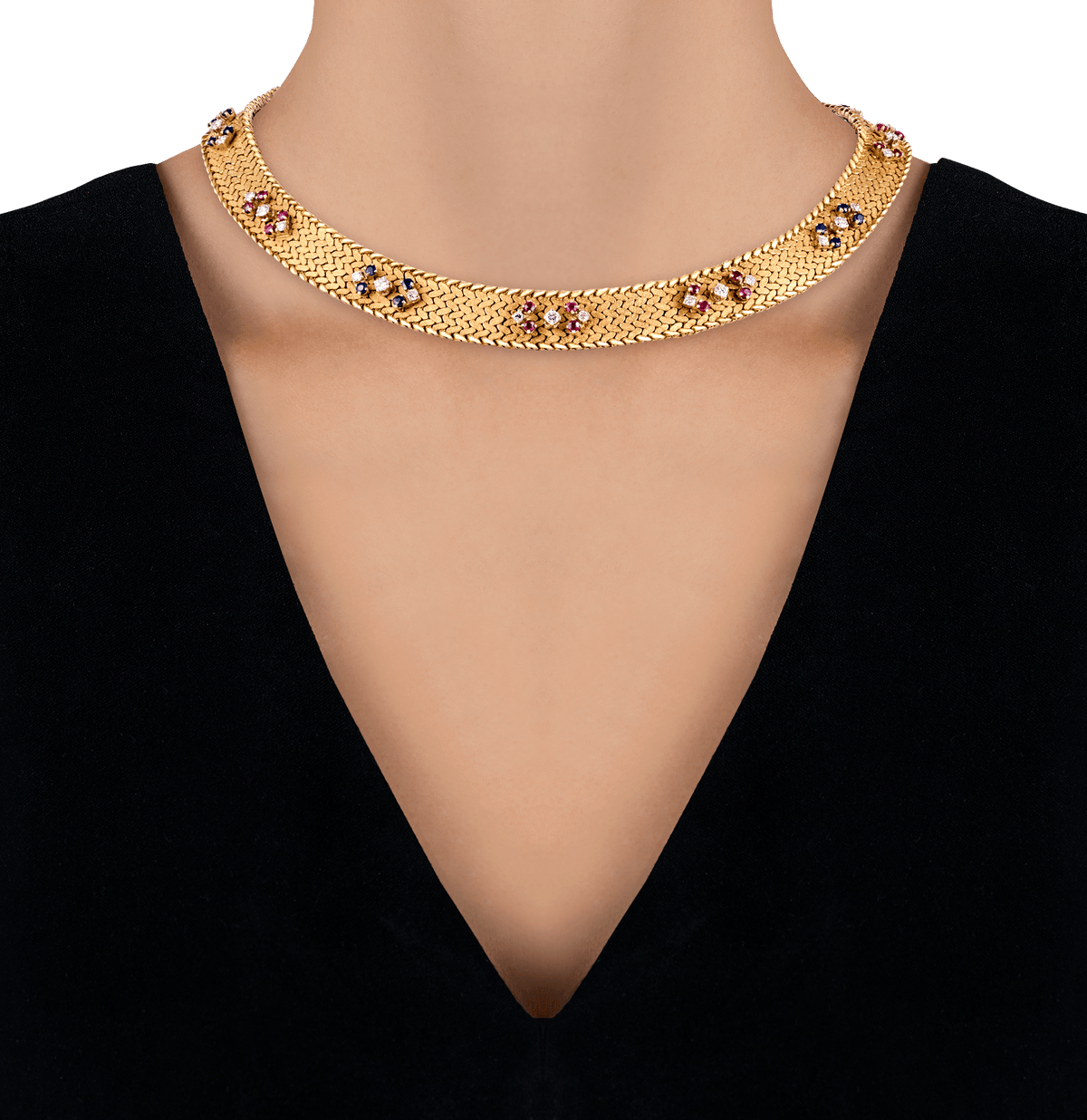 Italian Sapphire, Ruby and Diamond Necklace