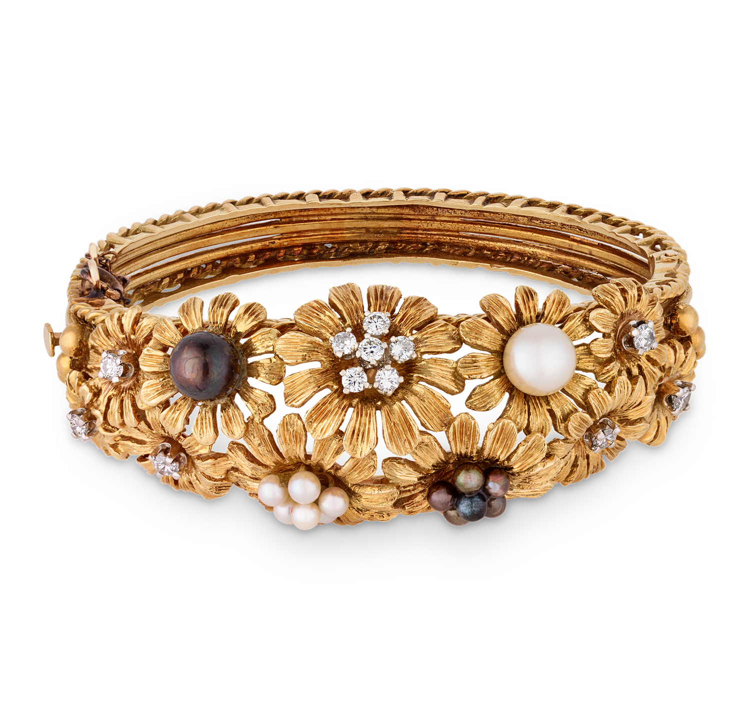 Floral Pearl and Diamond Bracelet