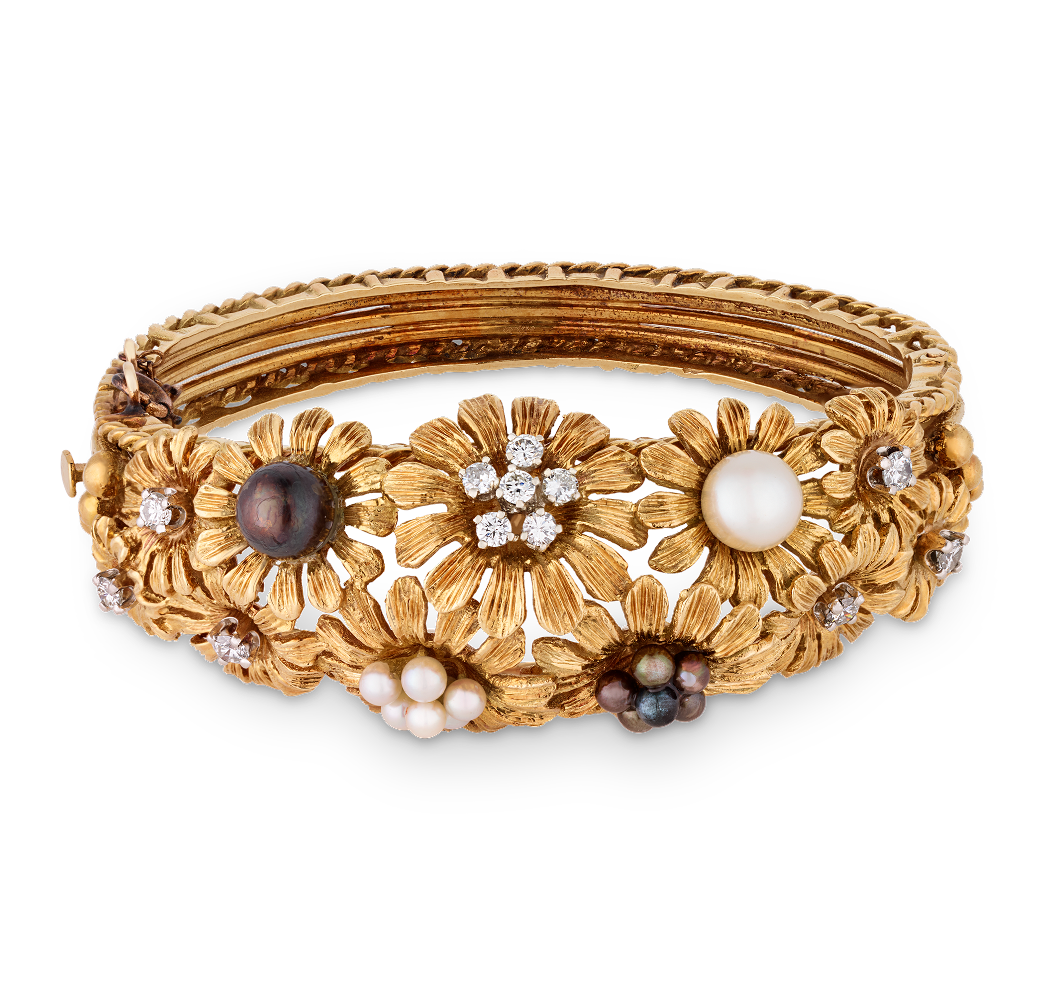 Floral Pearl and Diamond Bracelet