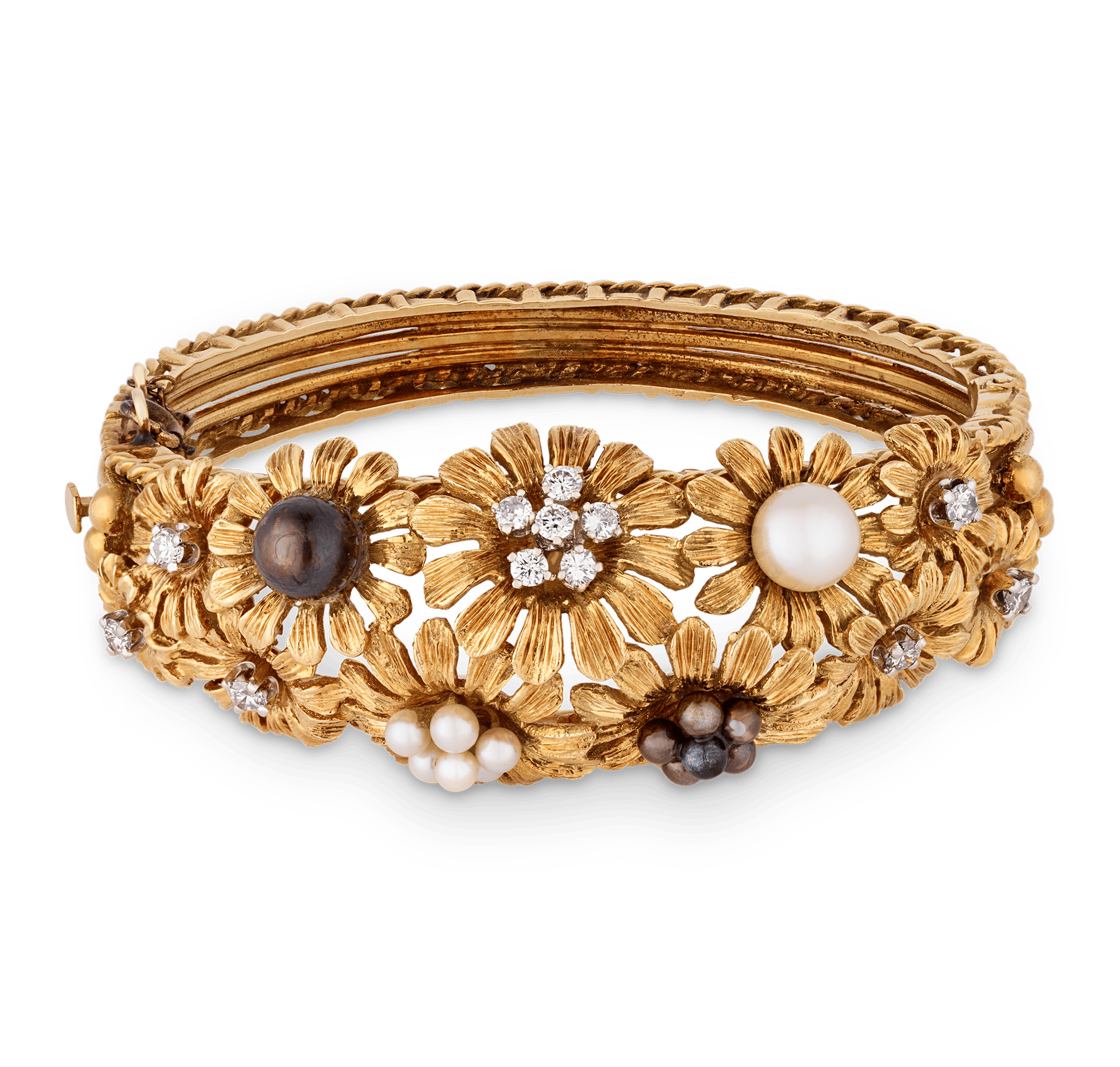 Floral Pearl and Diamond Bracelet