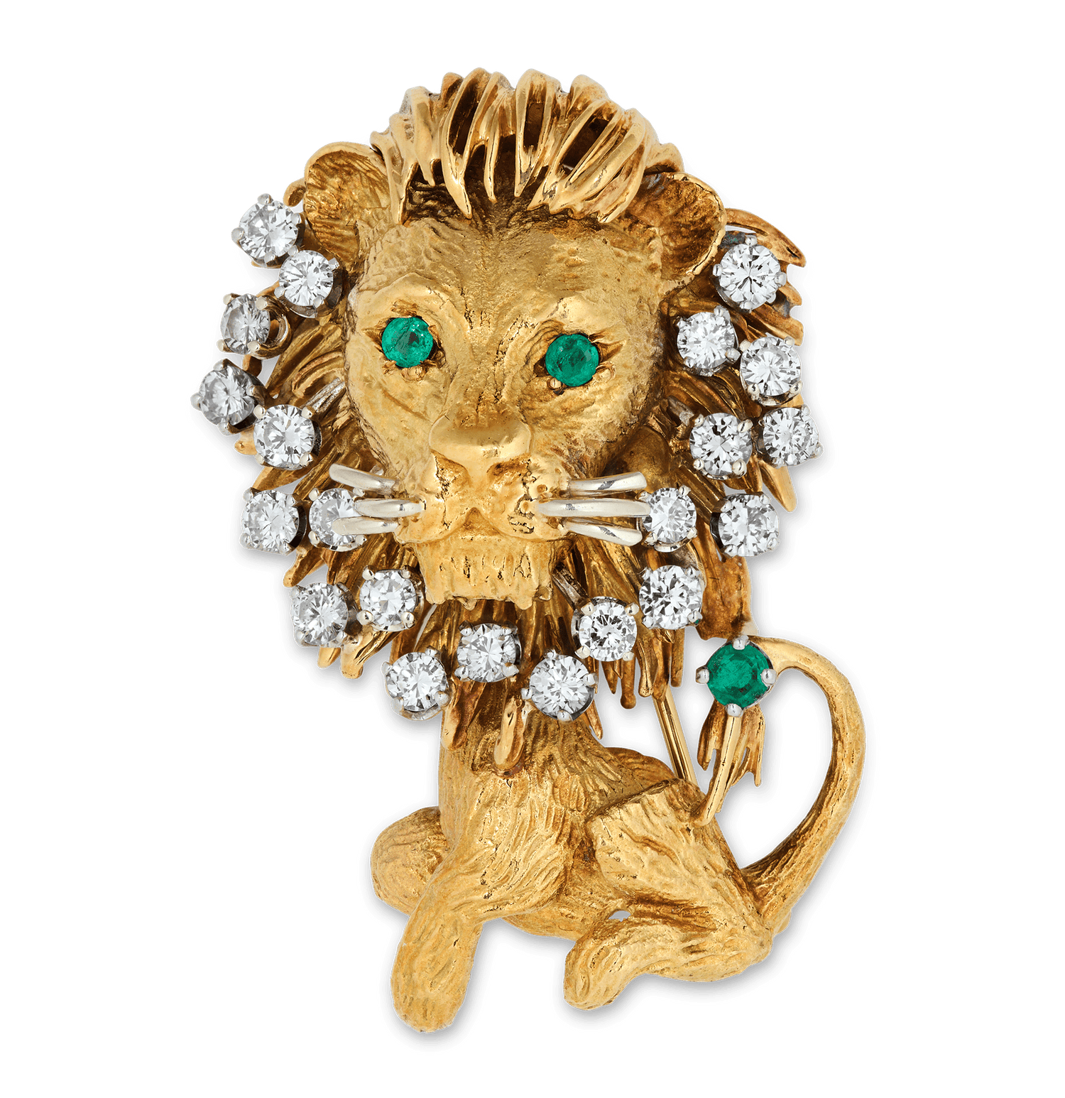 Lion Brooch with Emeralds and Diamonds