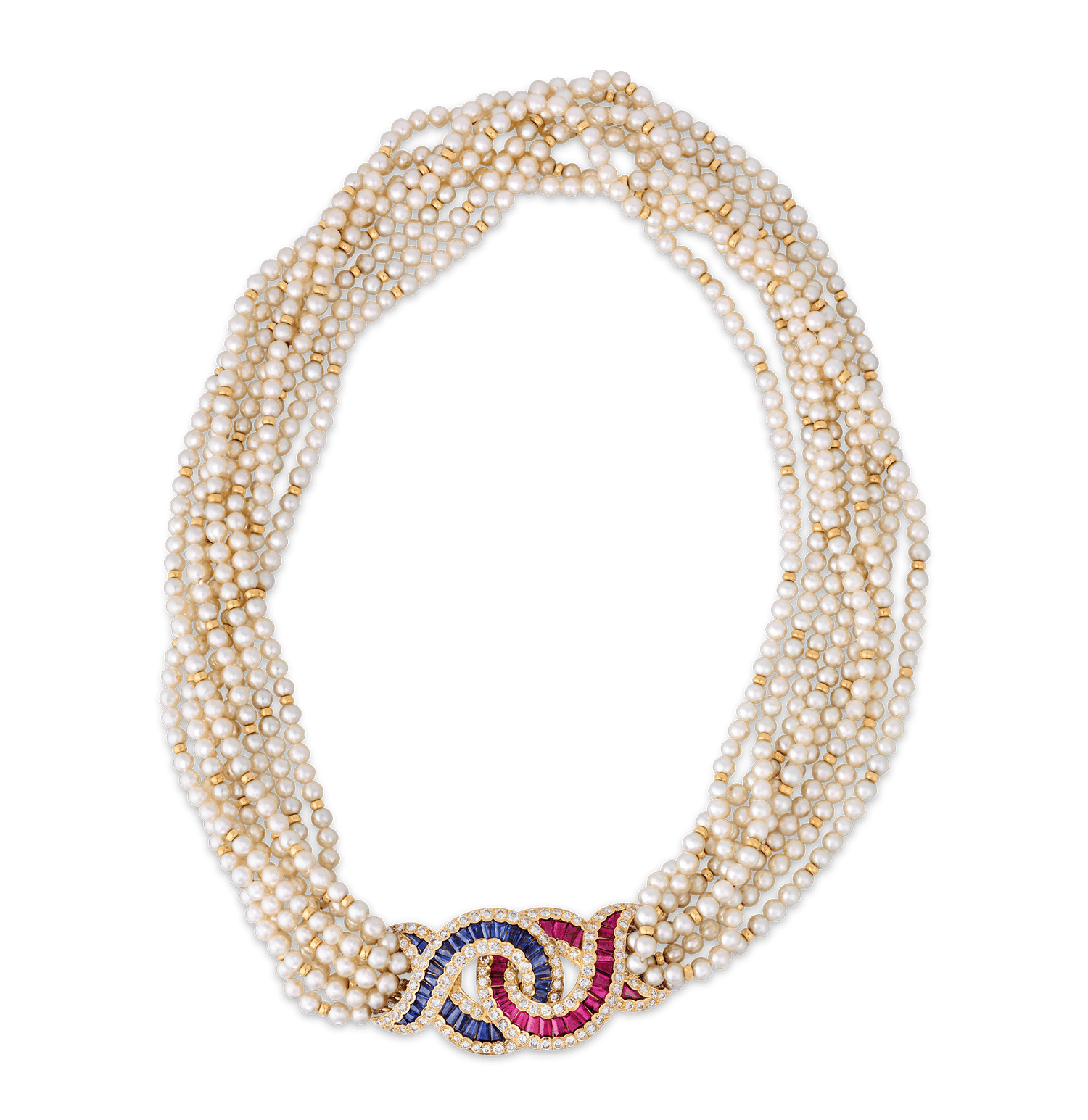 Pearl, Sapphire, Ruby and Diamond Necklace