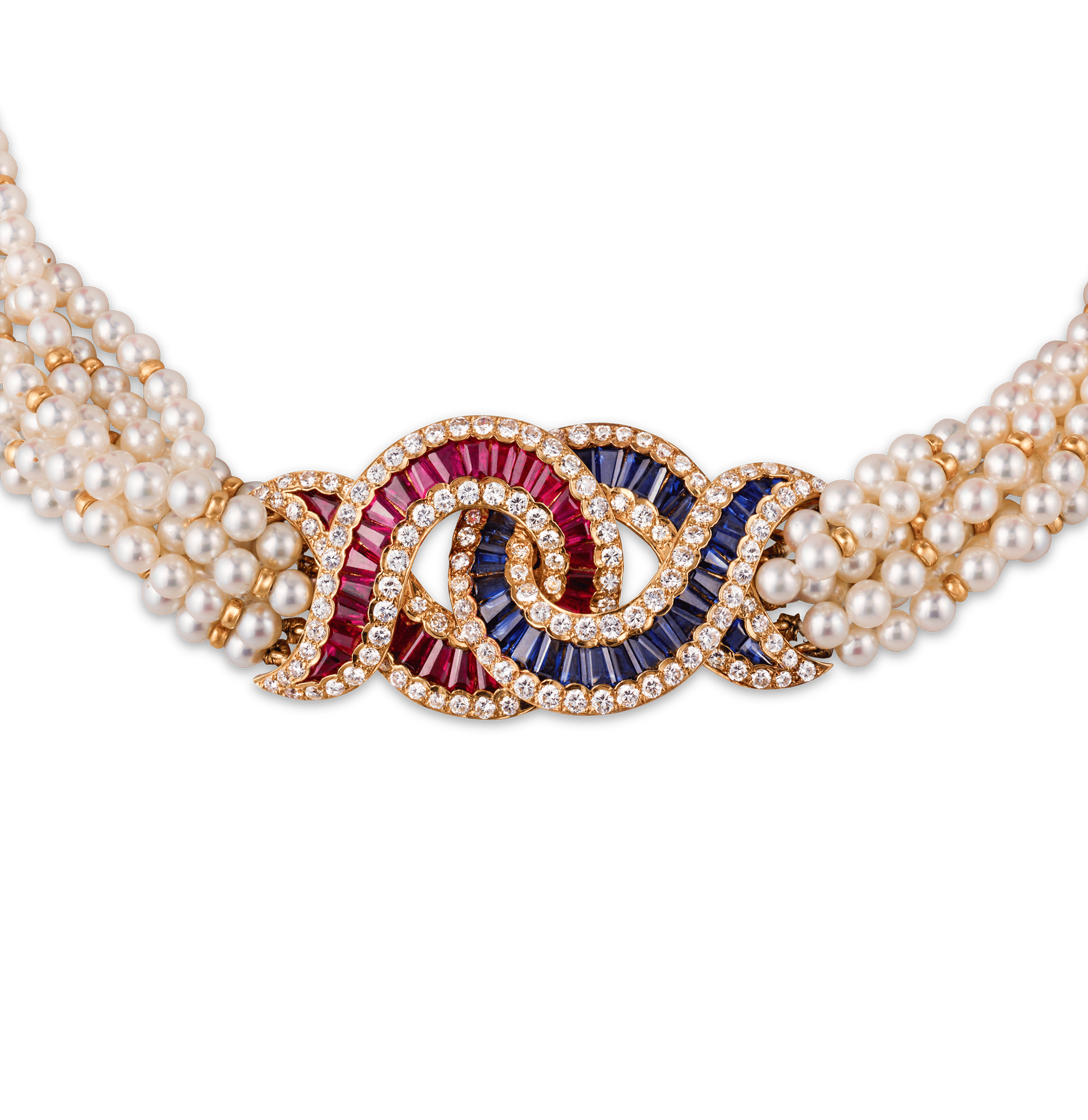 Pearl, Sapphire, Ruby and Diamond Necklace