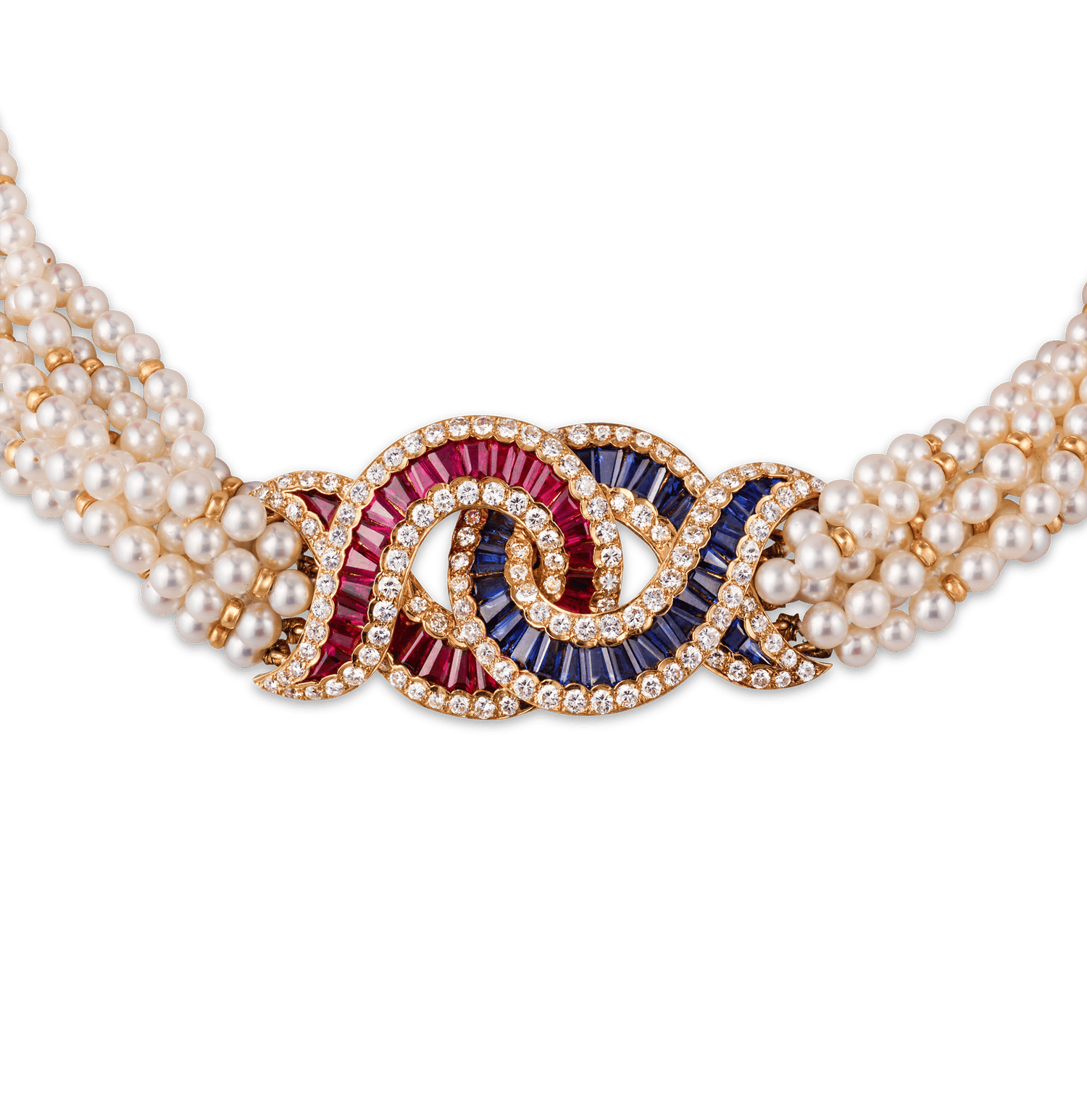 Pearl, Sapphire, Ruby and Diamond Necklace