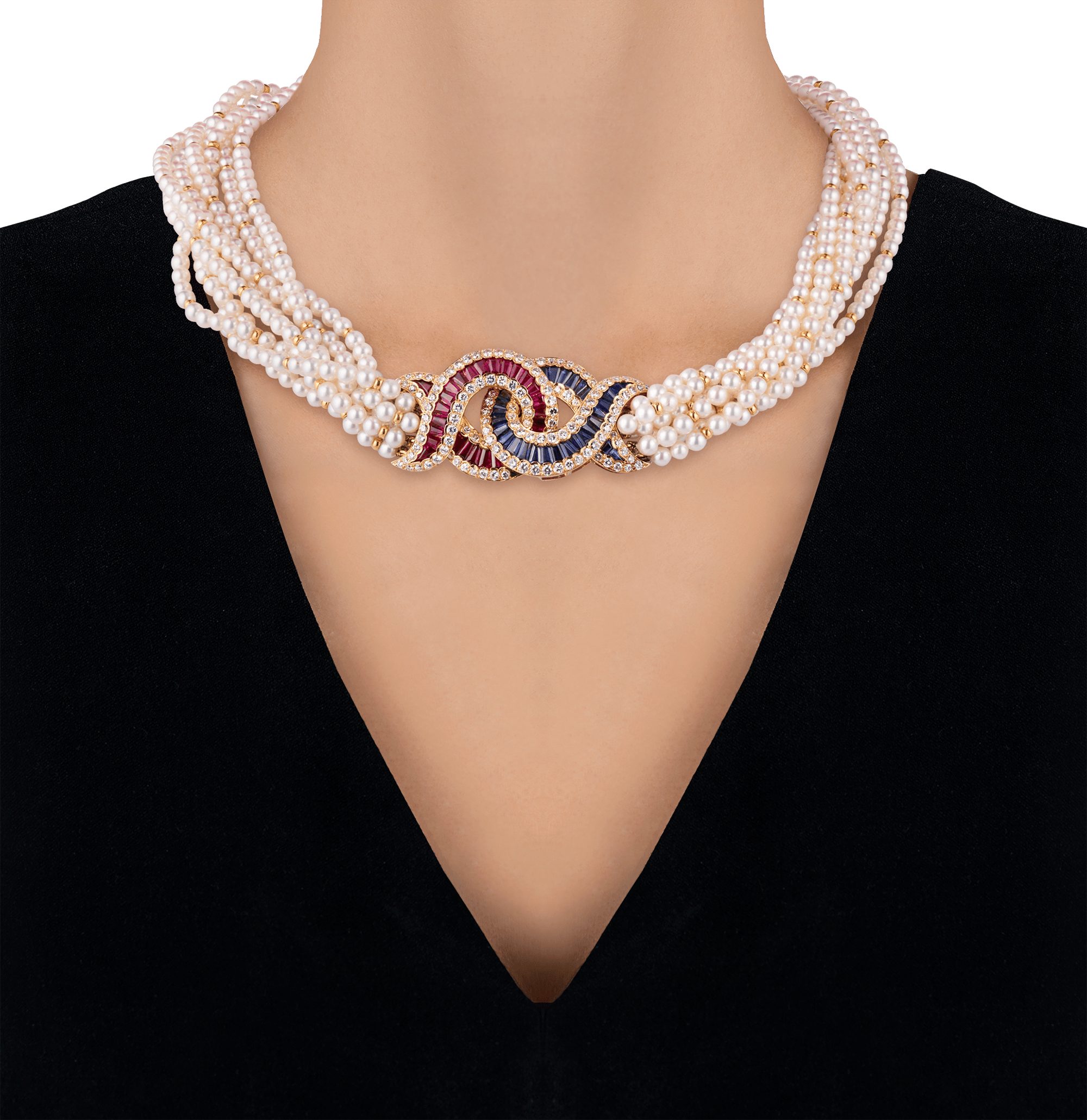 Pearl, Sapphire, Ruby and Diamond Necklace