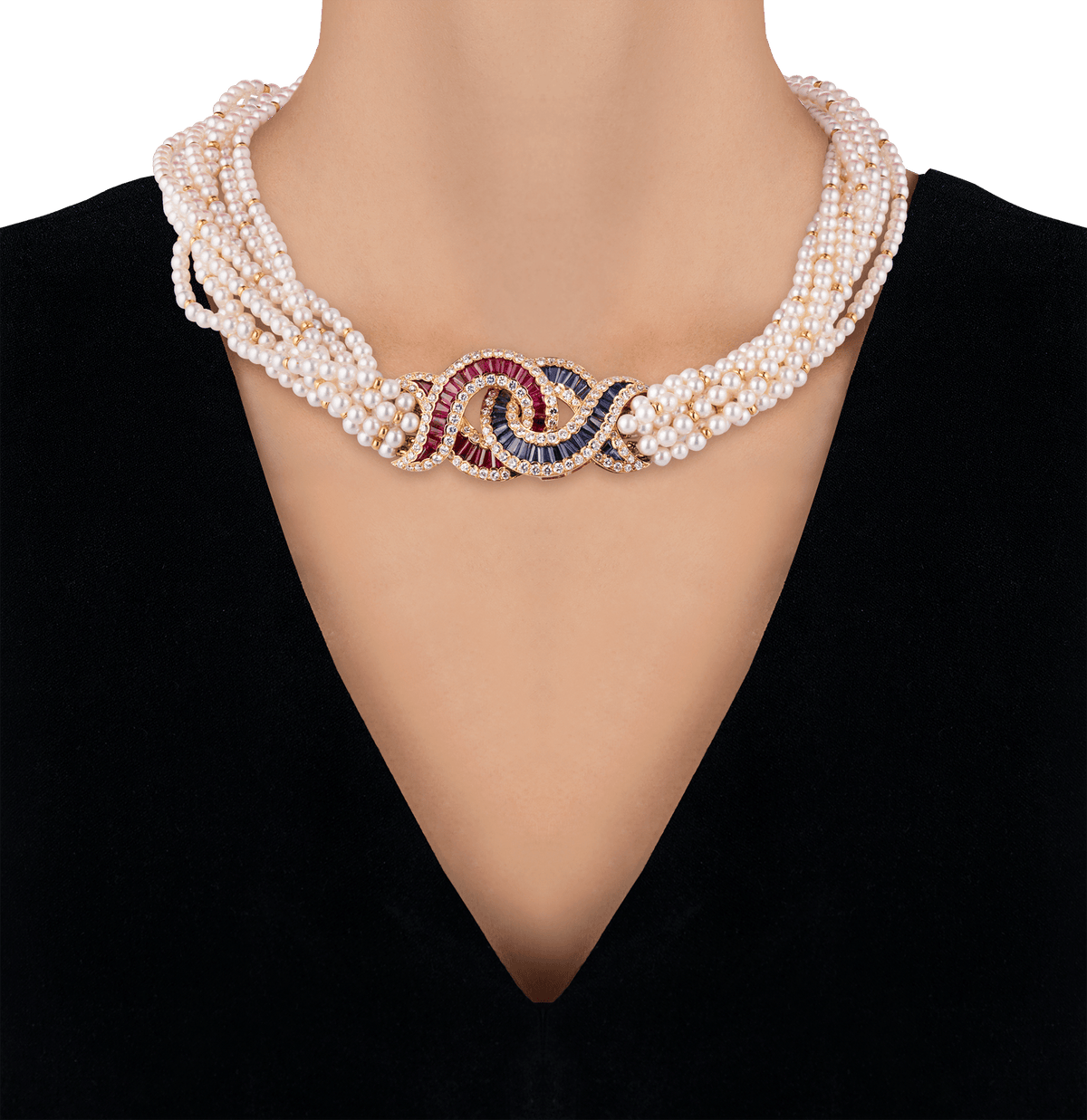 Pearl, Sapphire, Ruby and Diamond Necklace
