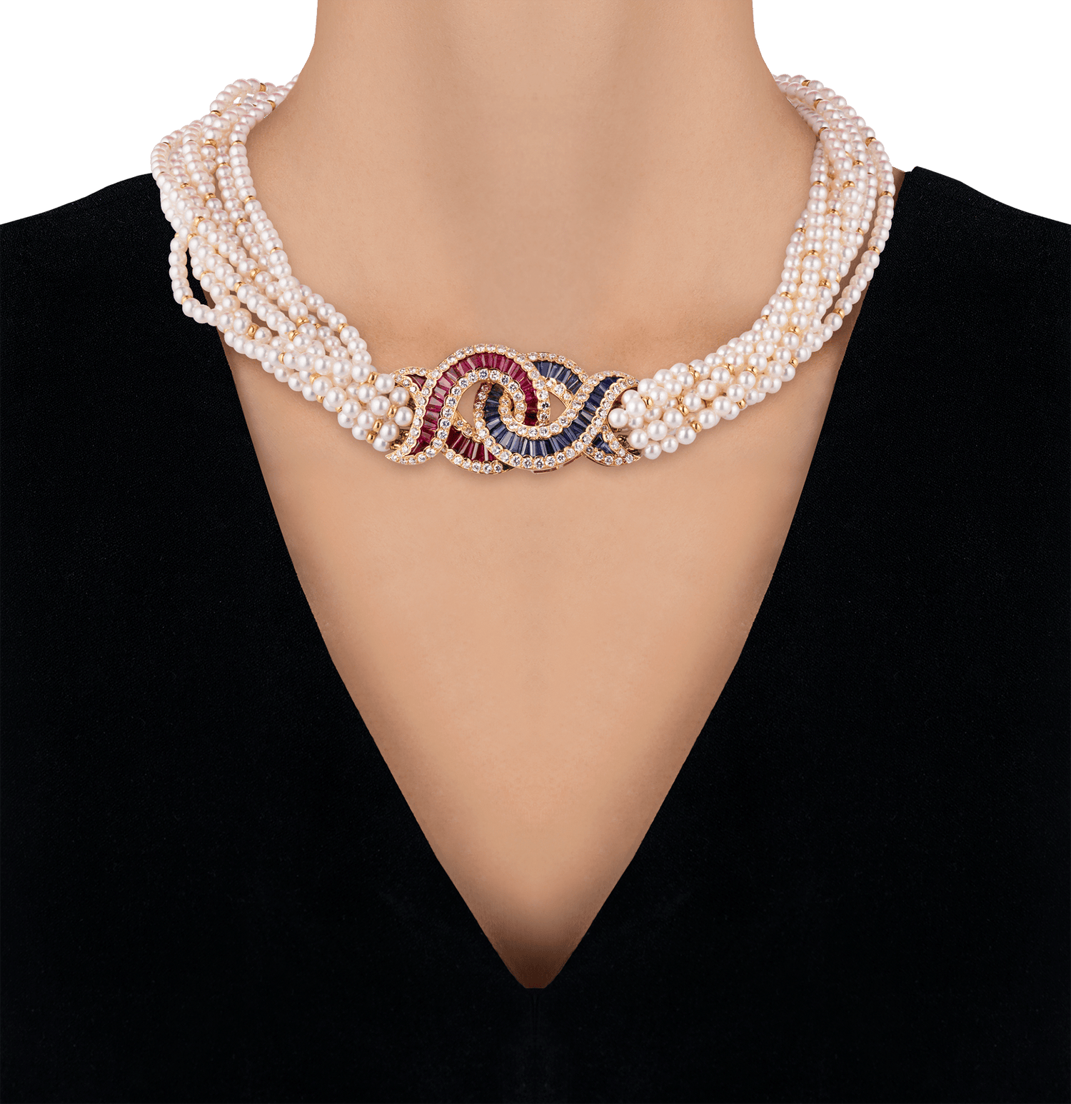 Pearl, Sapphire, Ruby and Diamond Necklace