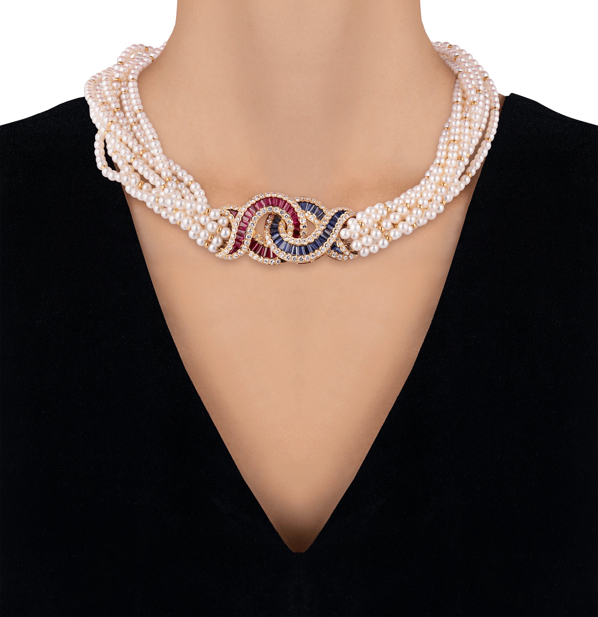 Pearl, Sapphire, Ruby and Diamond Necklace