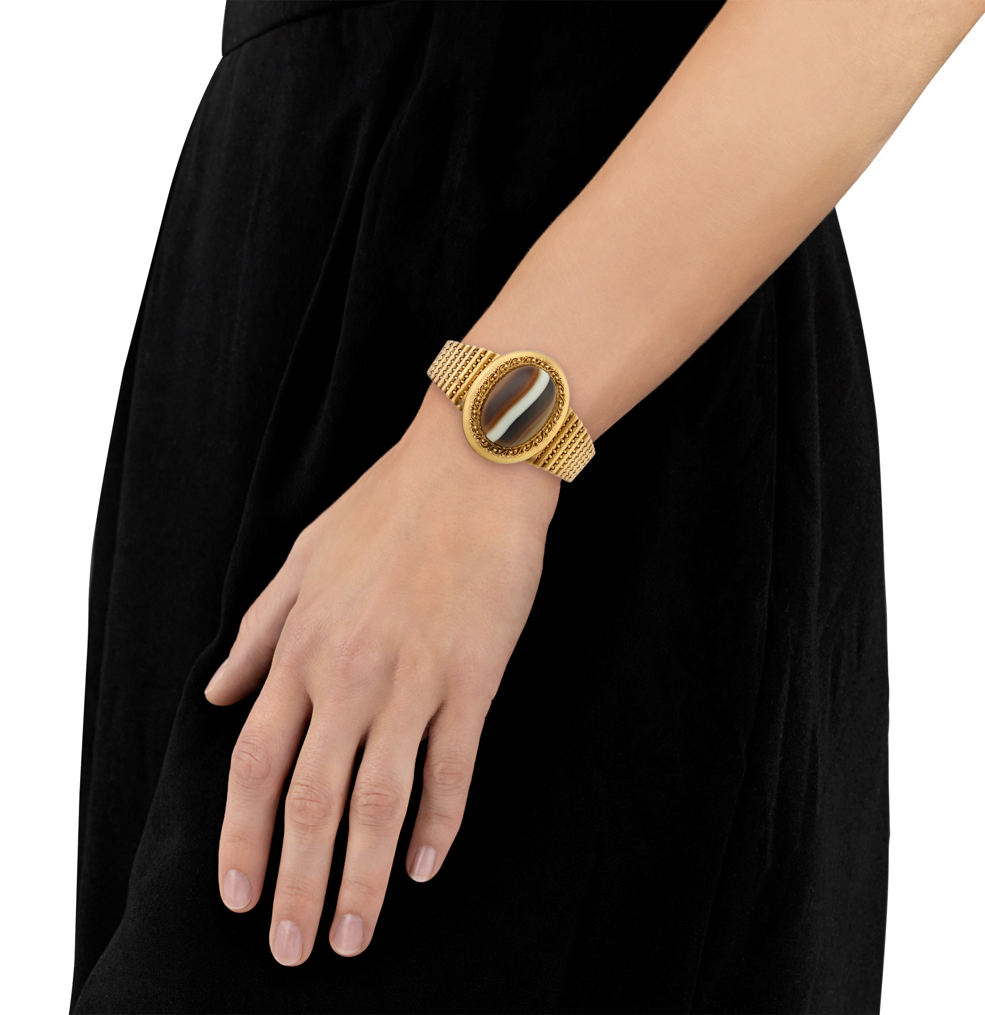 Victorian Banded Agate Locket Bracelet