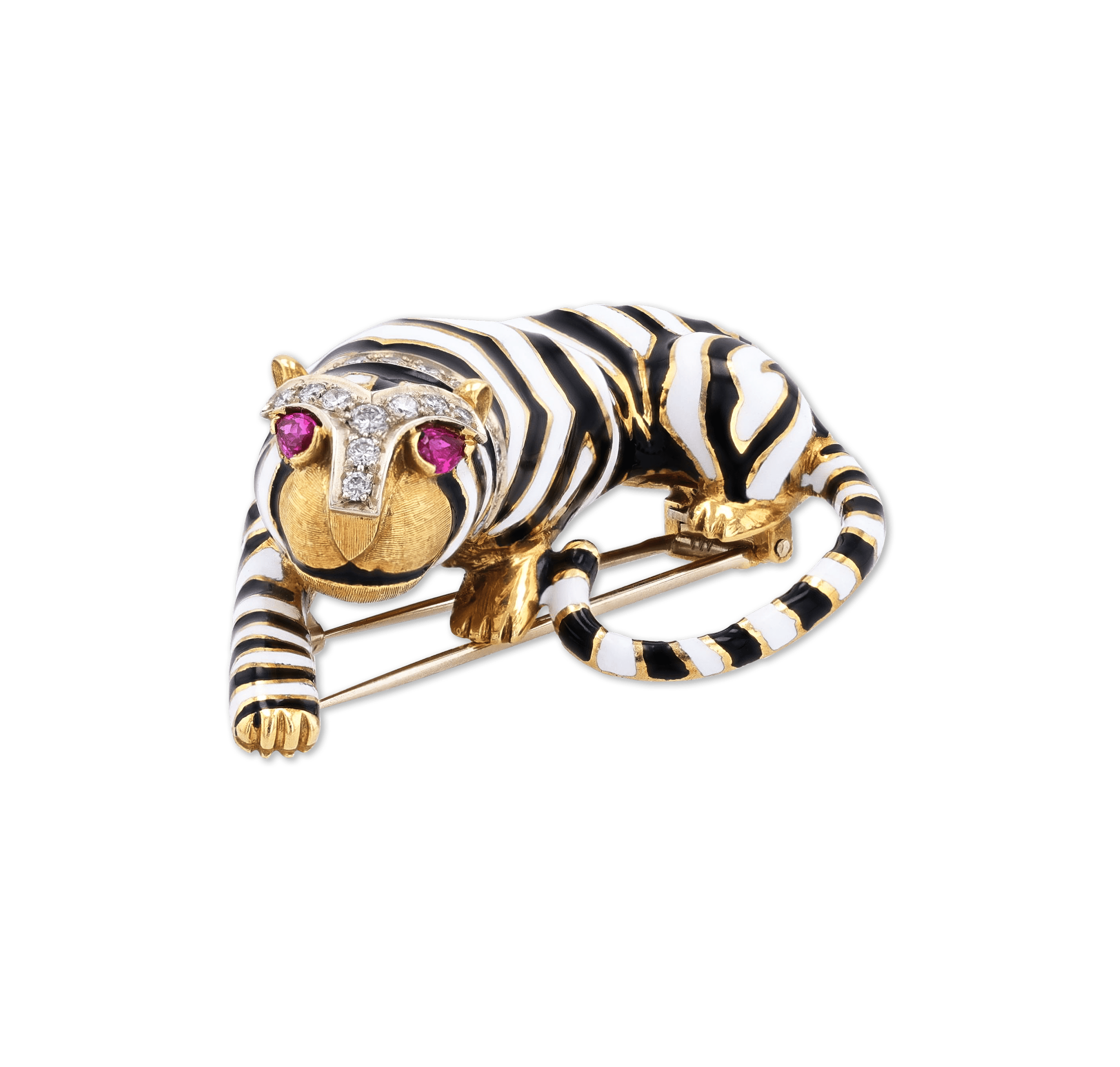 Enamel and Gold Tiger Brooch