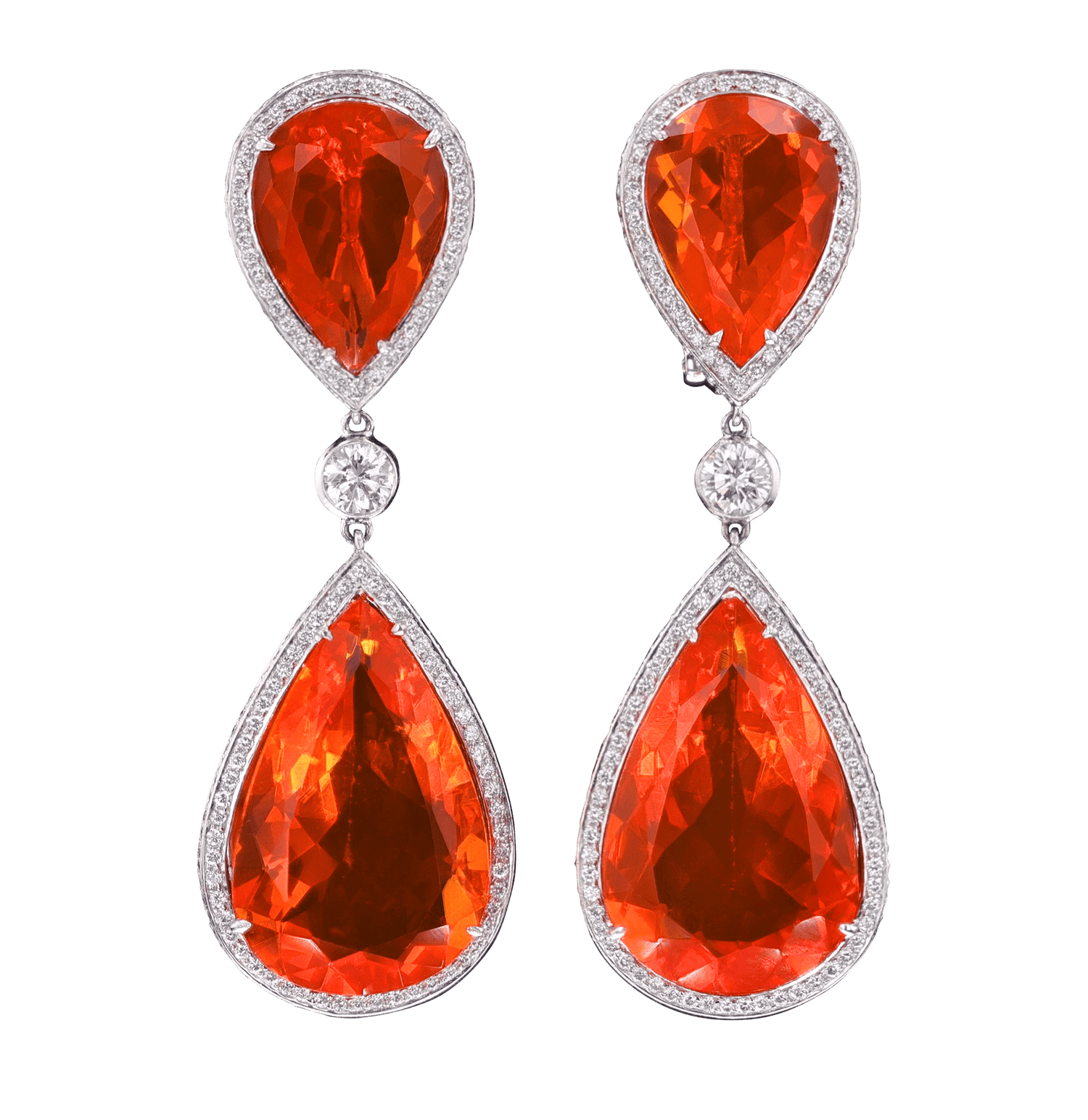 Mexican Fire Opal Earrings, 43.64 Carats