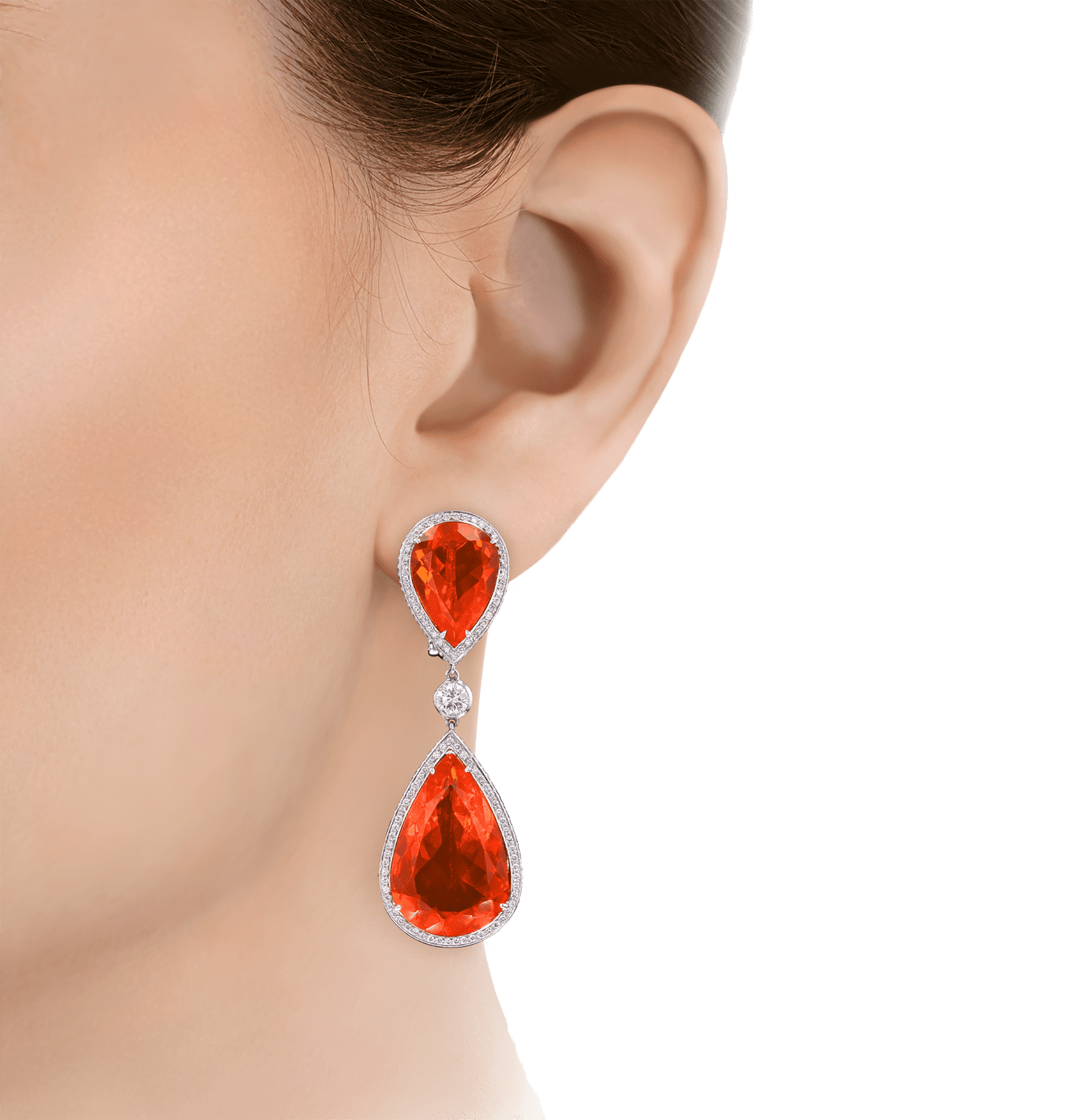 Mexican Fire Opal Earrings, 43.64 Carats