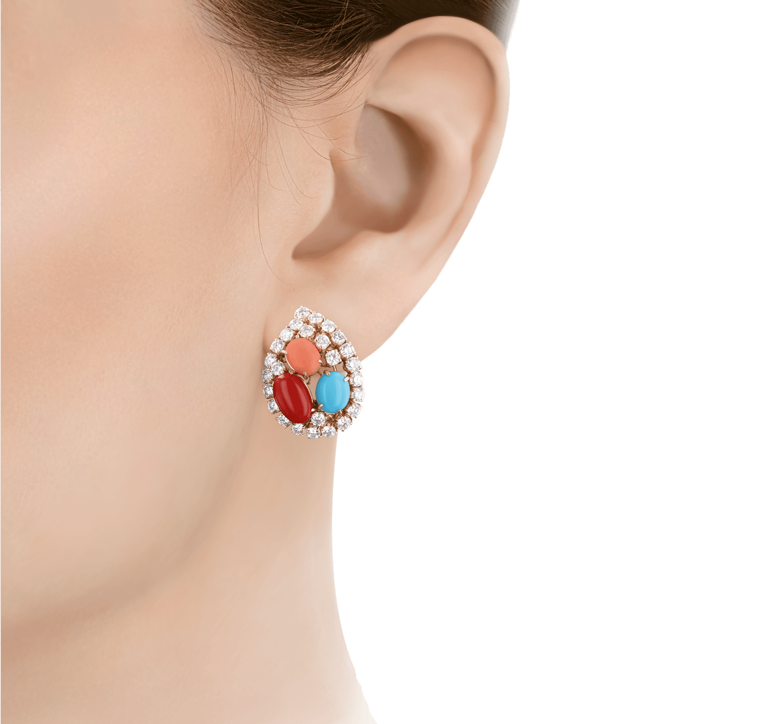 Coral, Turquoise and Diamond Earrings