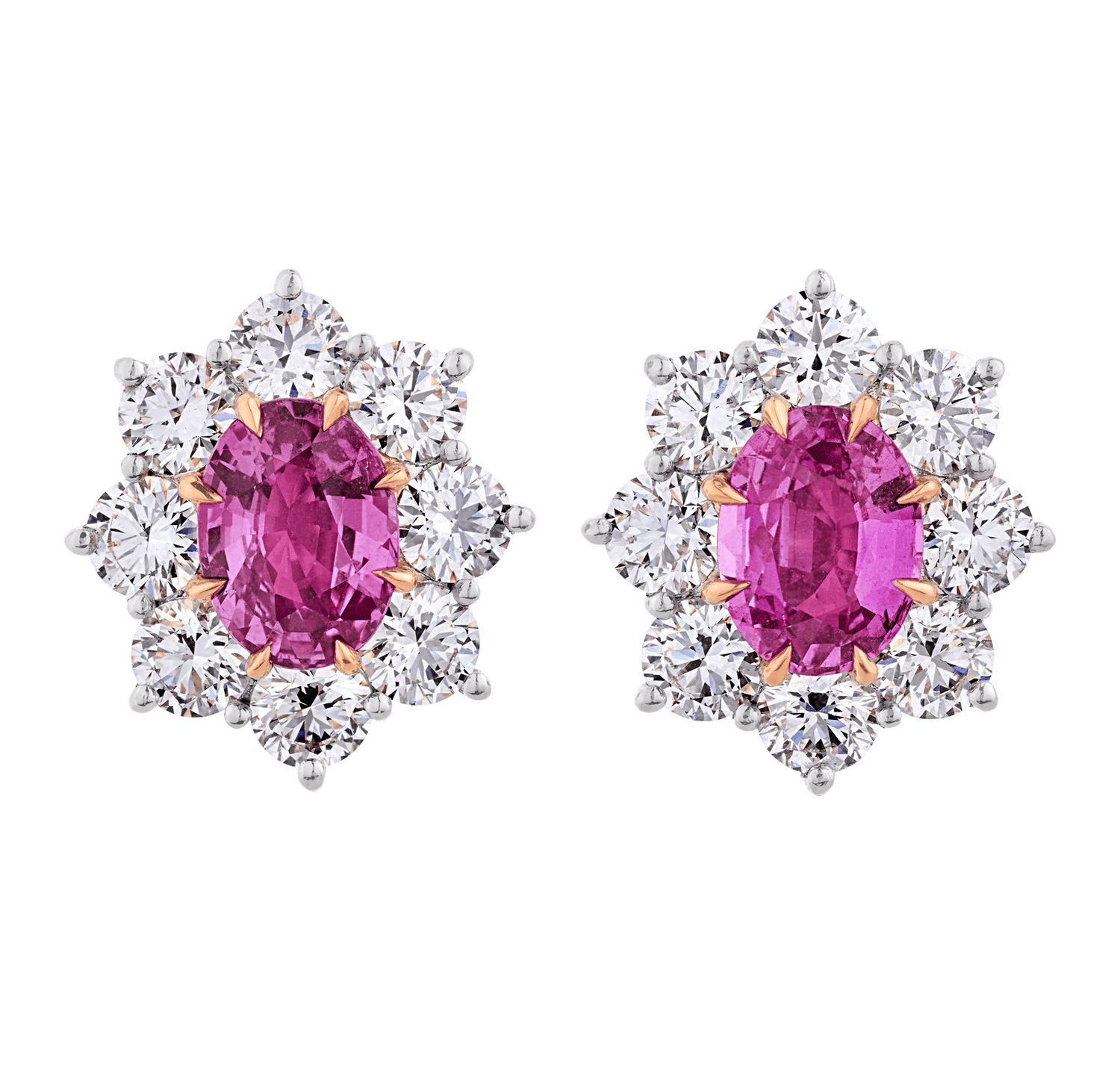 Unheated Pink Sapphire Earrings, 4.24 Carats