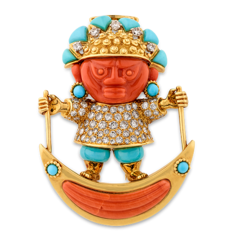 Tiffany & Co. Coral and Turquoise Peruvian Brooch by Donald Claflin