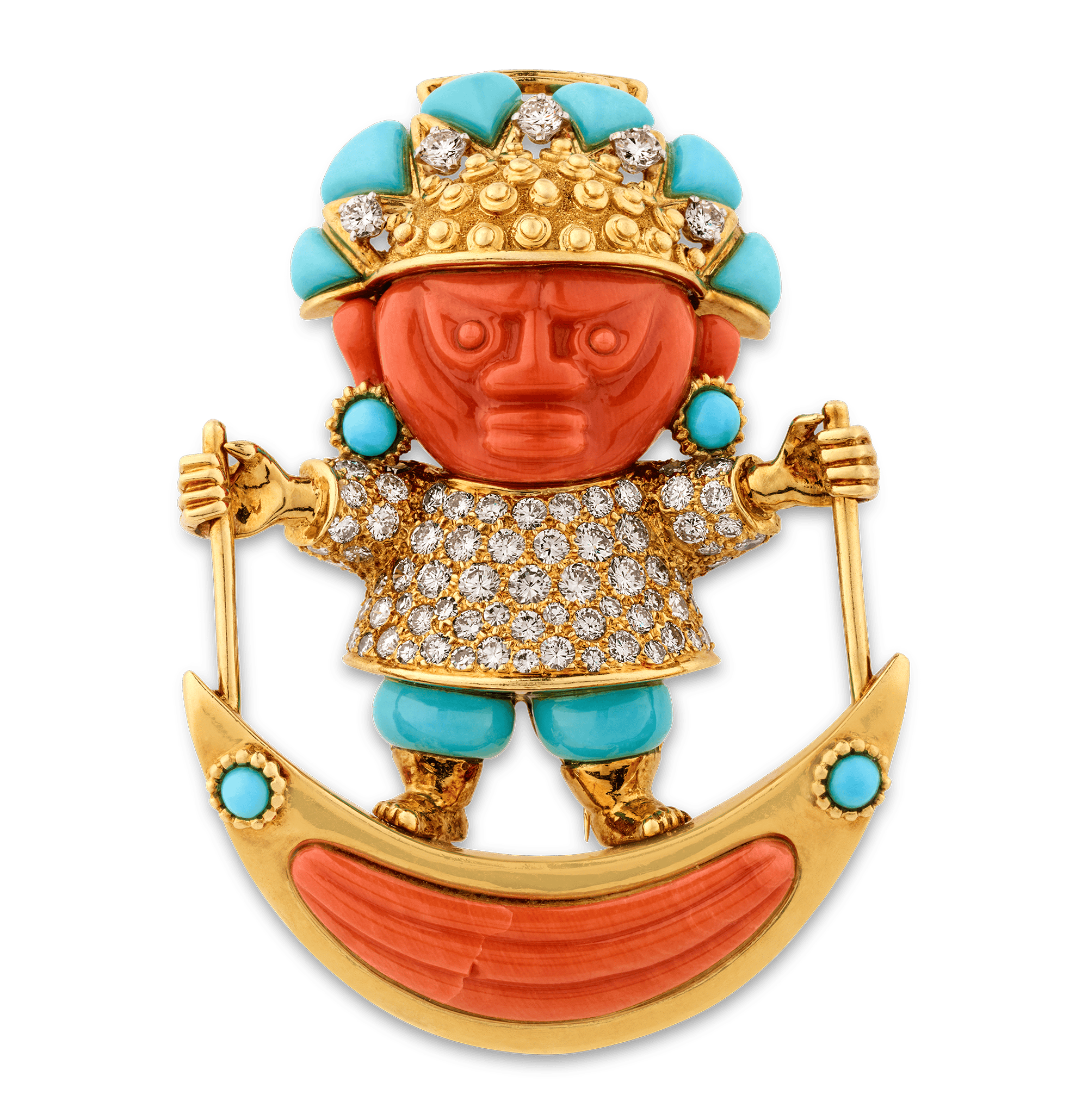 Tiffany & Co. Coral and Turquoise Peruvian Brooch by Donald Claflin