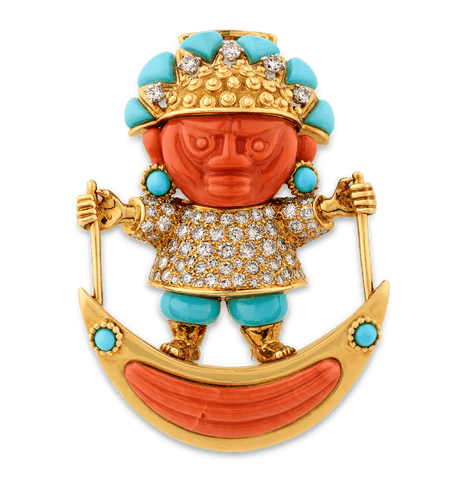 Tiffany & Co. Coral and Turquoise Peruvian Brooch by Donald Claflin