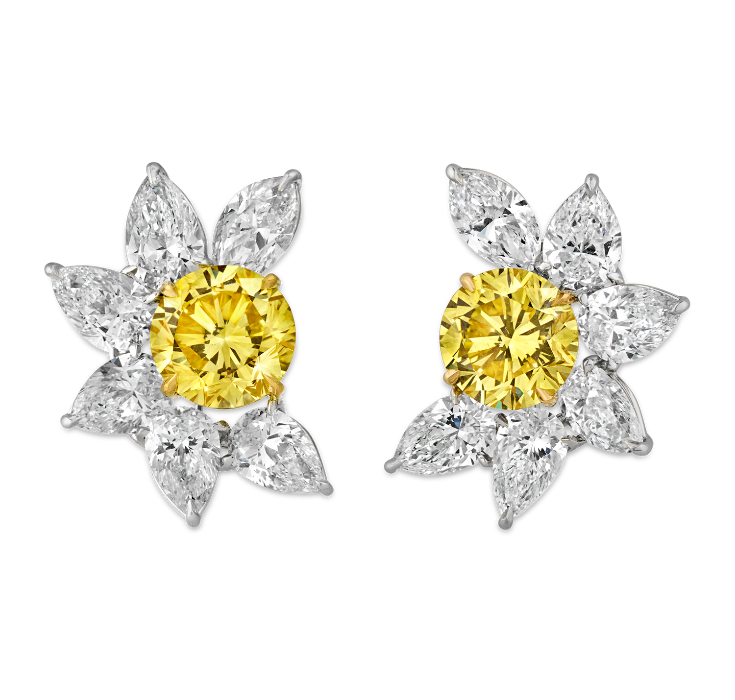 Fancy Vivid Yellow Diamond Earrings, 5.69 Carats