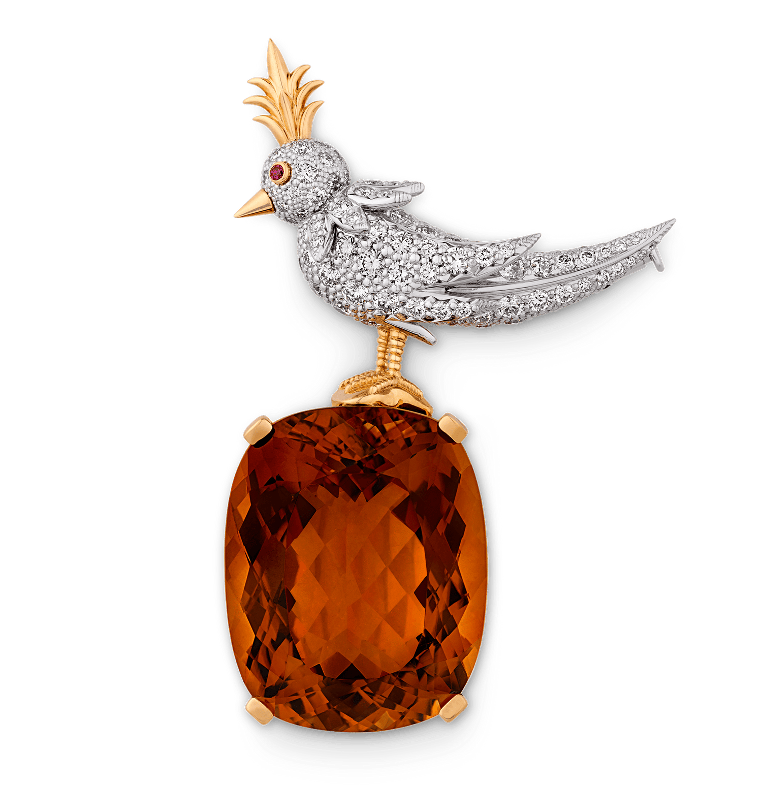 Tiffany & Co. Citrine Bird on a Rock Brooch, 63.00 Carats