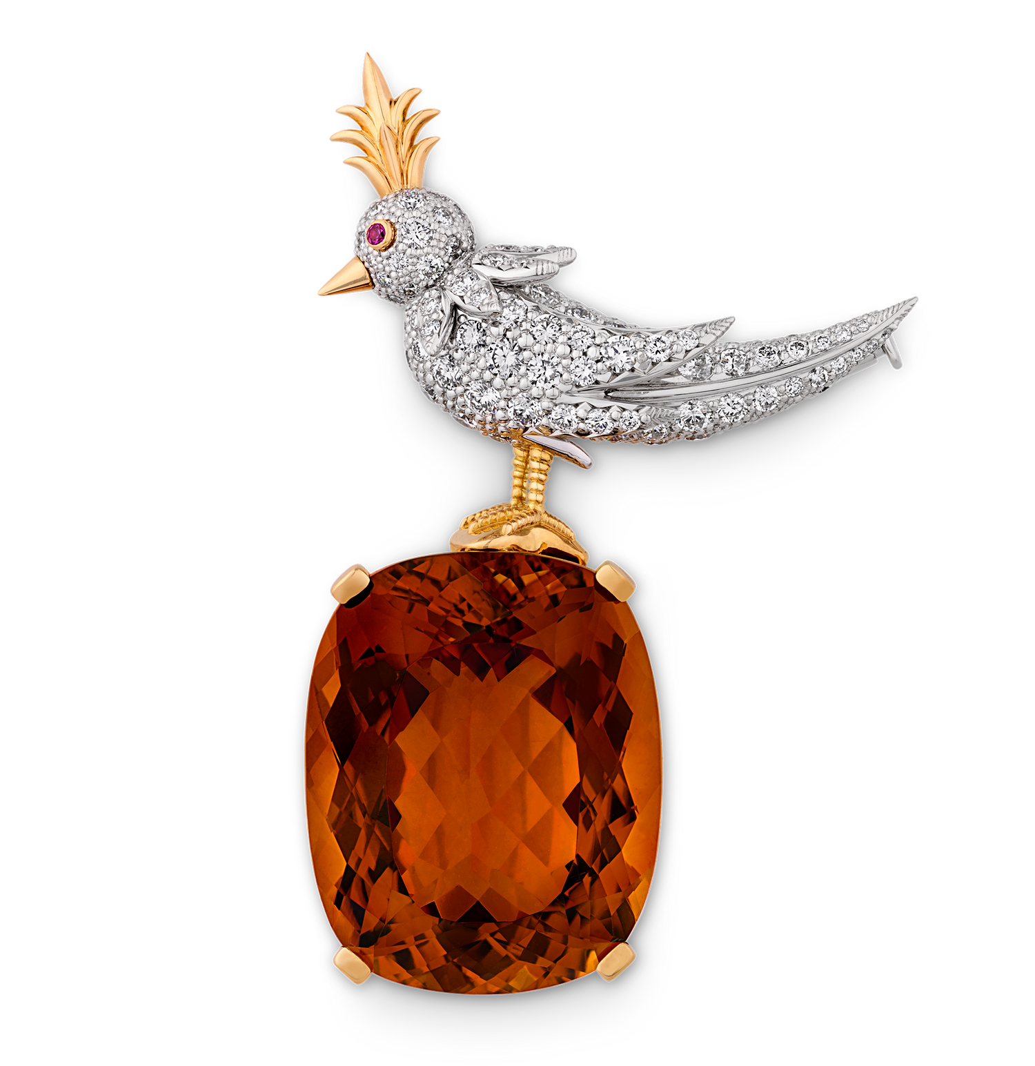 Tiffany & Co. Citrine Bird on a Rock Brooch, 63.00 Carats