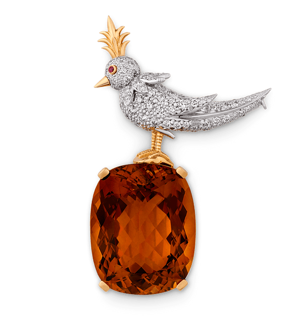 Tiffany & Co. Citrine Bird on a Rock Brooch, 63.00 Carats