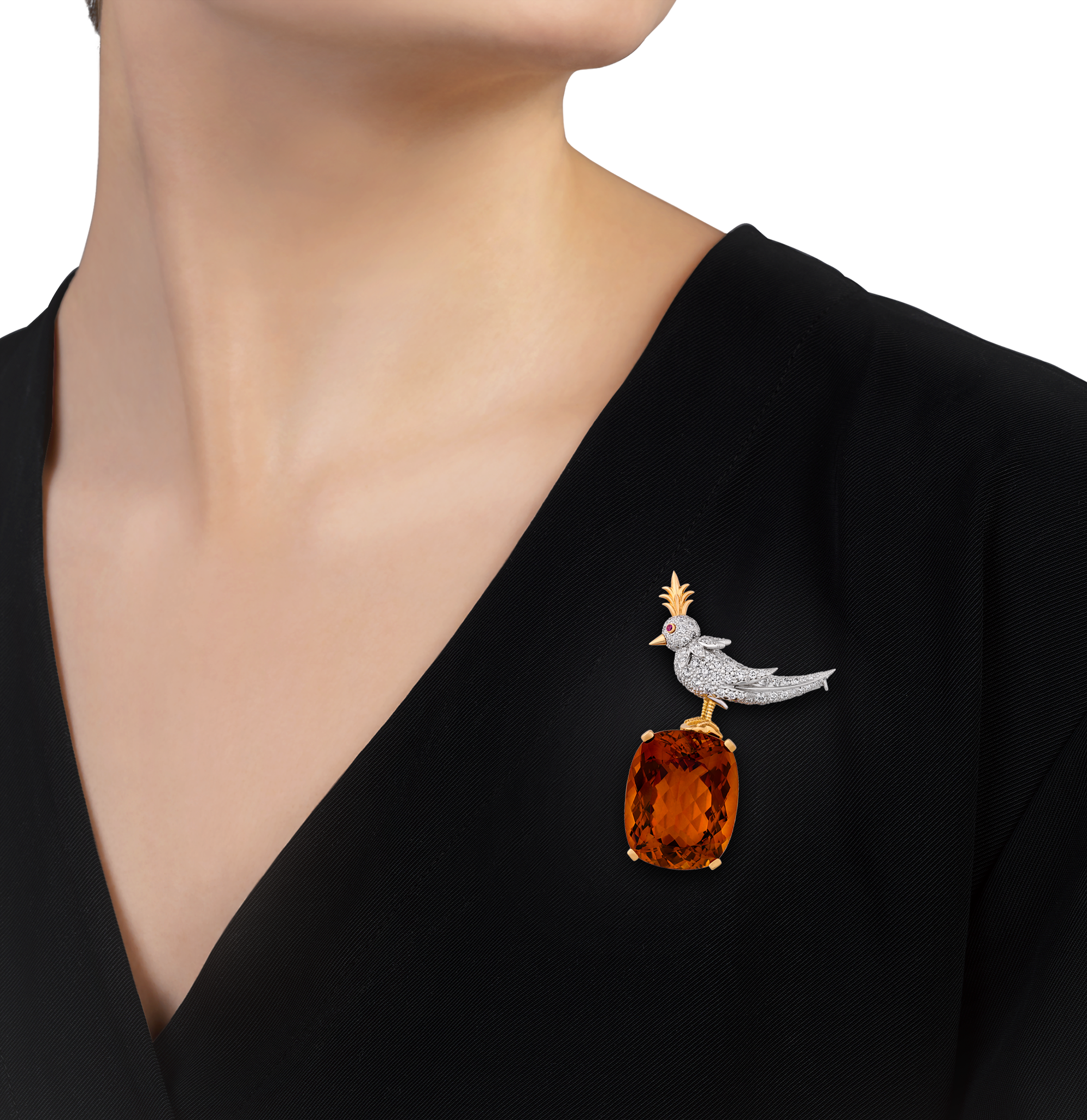 Tiffany & Co. Citrine Bird on a Rock Brooch, 63.00 Carats