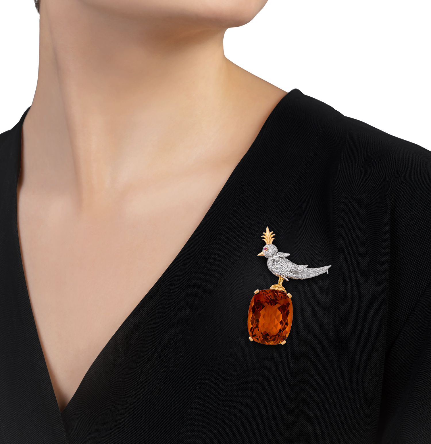 Tiffany & Co. Citrine Bird on a Rock Brooch, 63.00 Carats