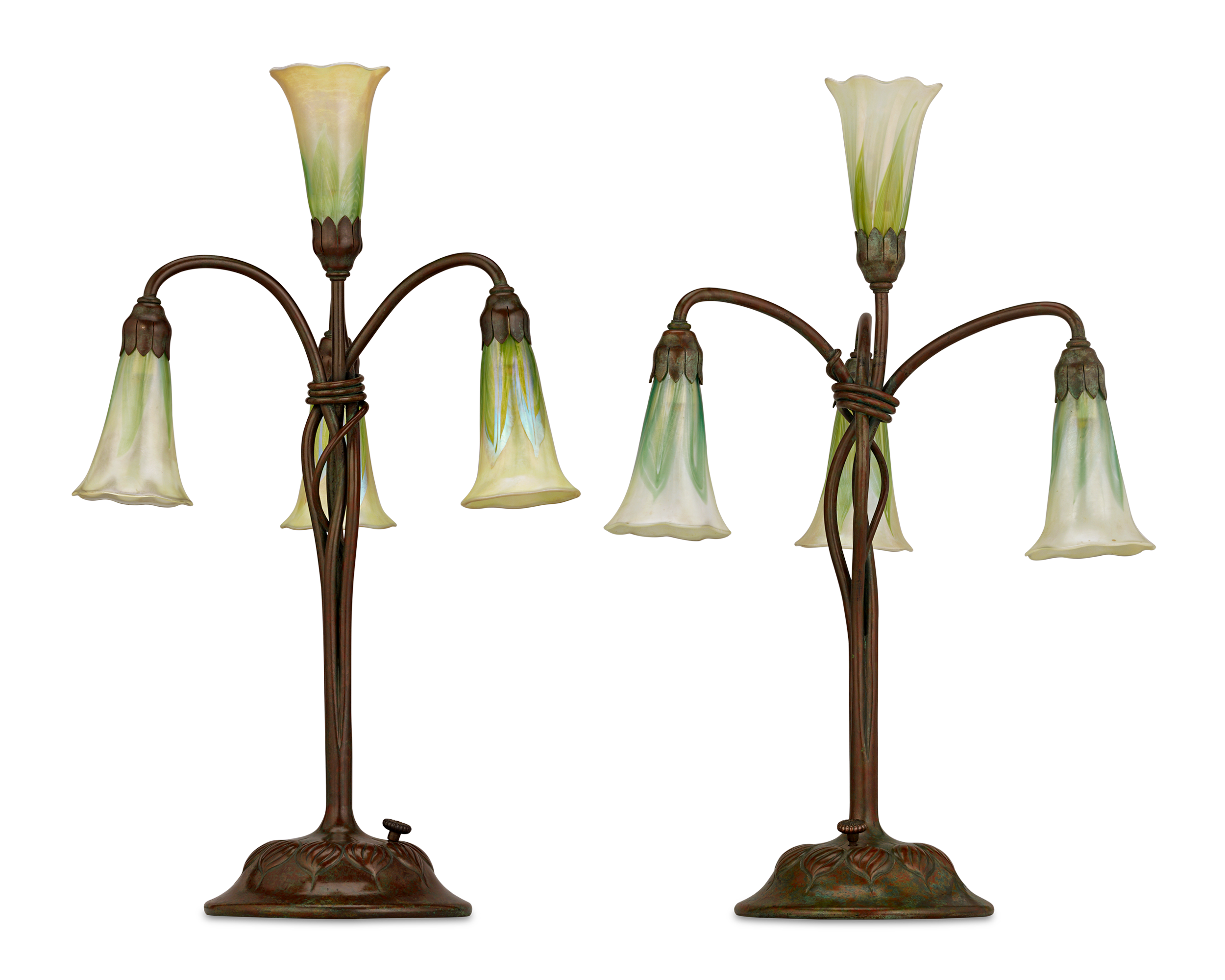 Pair of Four-Light Lily Table Lamps by Tiffany Studios